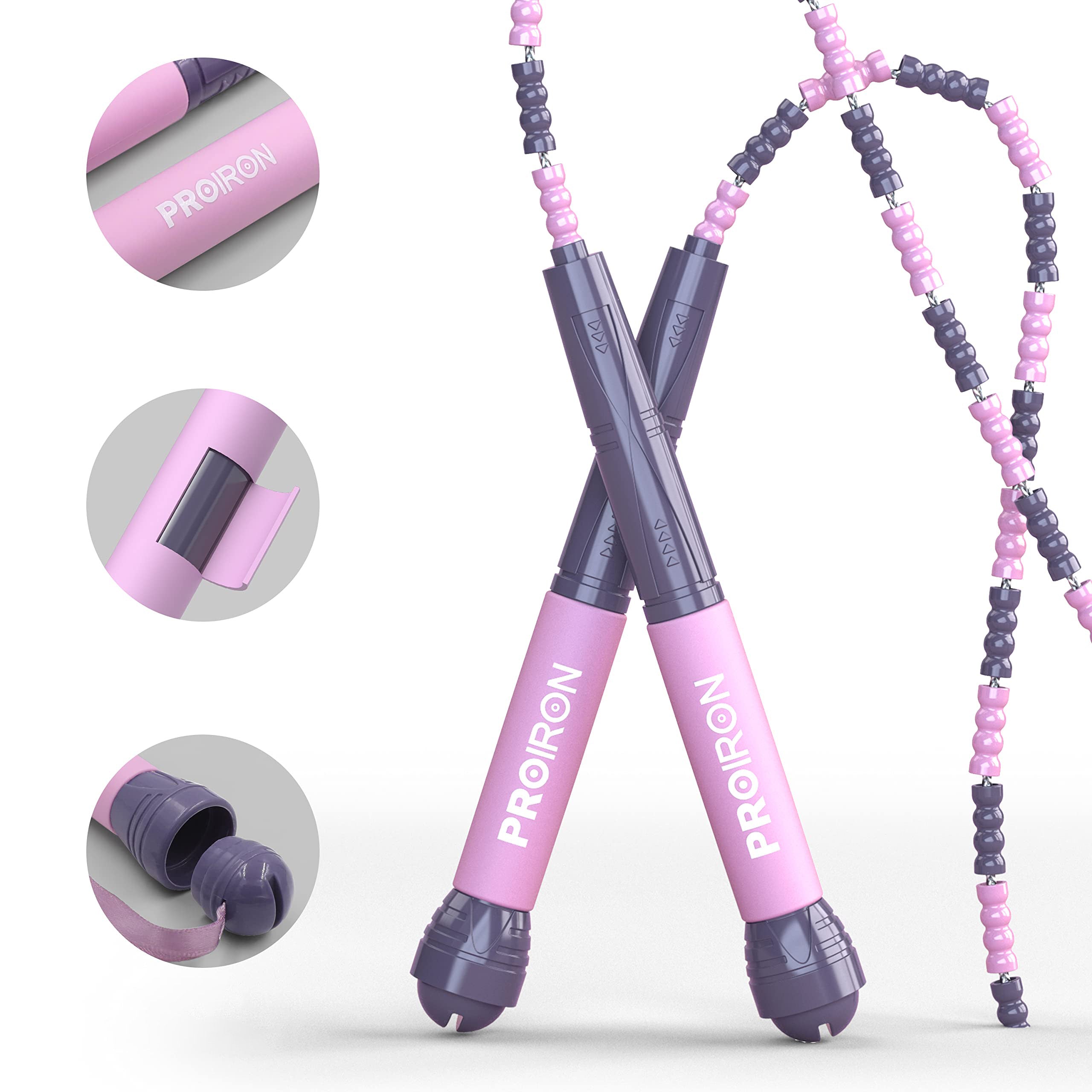 PROIRON Beaded Jump Rope for Children 2,8 m Purple-Pink Packaging status original