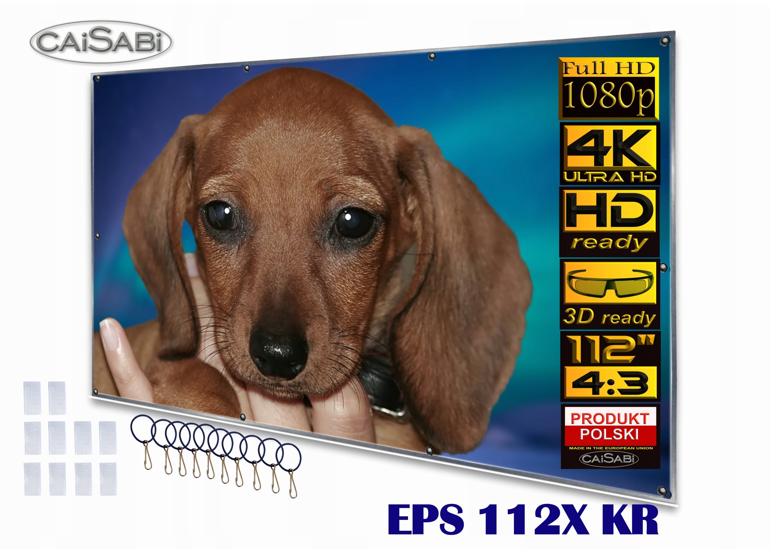 PROJECTION SCREEN 112'' FULL HD 16:9 Polish FOLDING FOR CAMPING AND HOME Brand Caisabi
