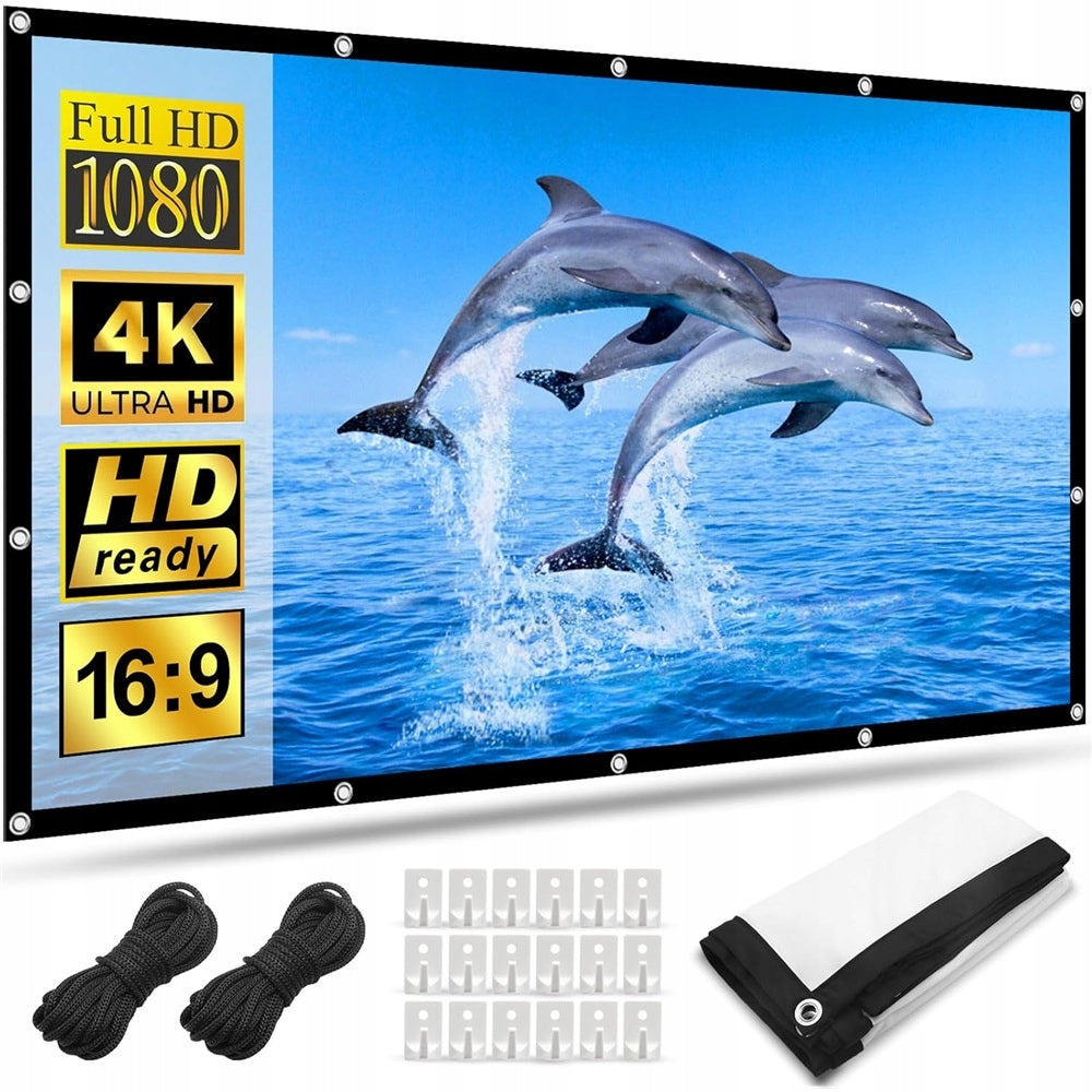 PROJECTION SCREEN 120 INCH 4K 16:9 SET HOOKS LINKS 265X150 HOME THEATER Packaging status original