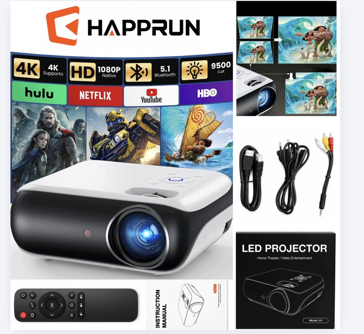 PROJECTOR 4K FULL HD 1080P HAPPRUN H1 BLUETOOTH PORTABLE HDMI USB