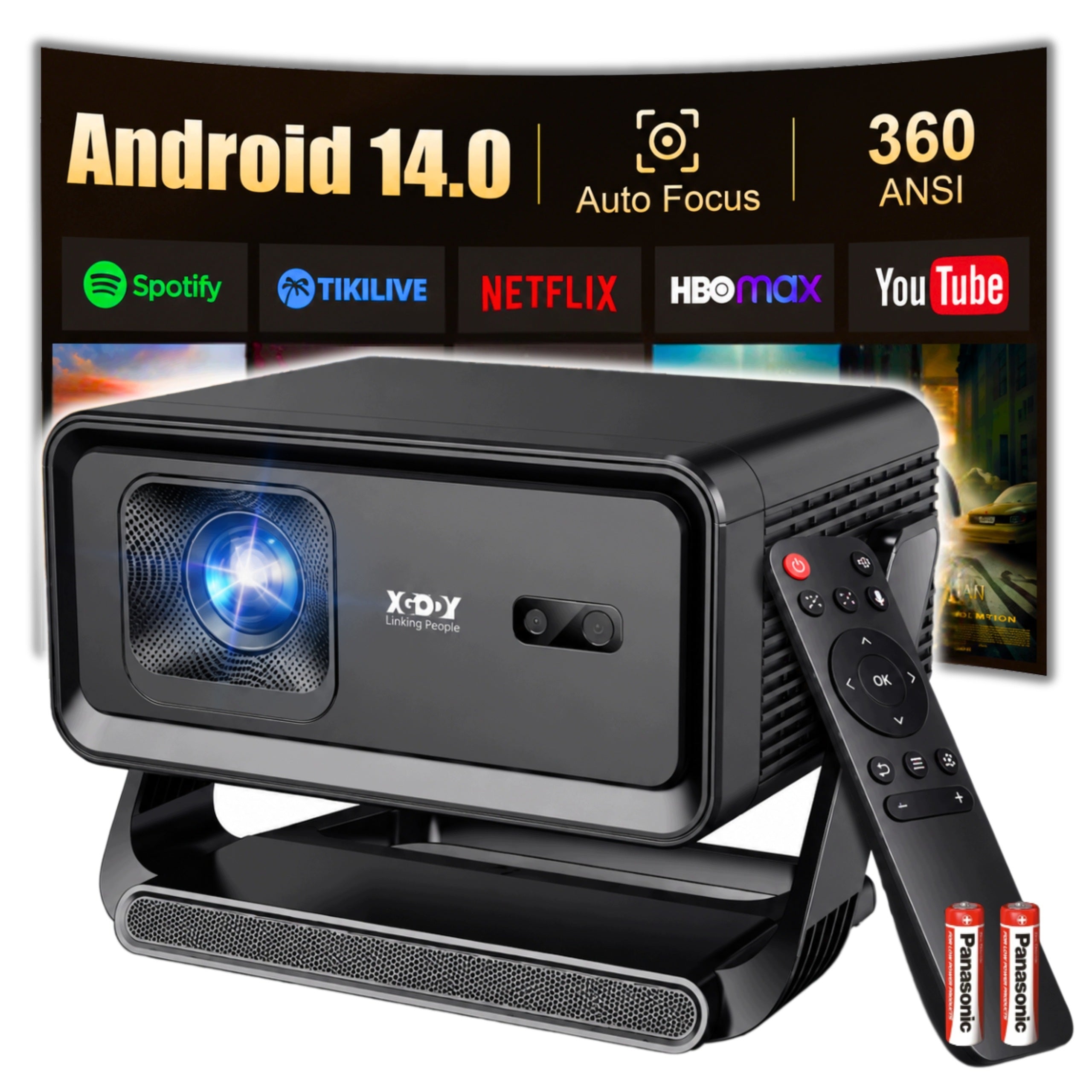 PROJECTOR 4K XGODY ANDROID14 WIFI6 BT AUTOFOCUS ROTATING LED+FREEBIE