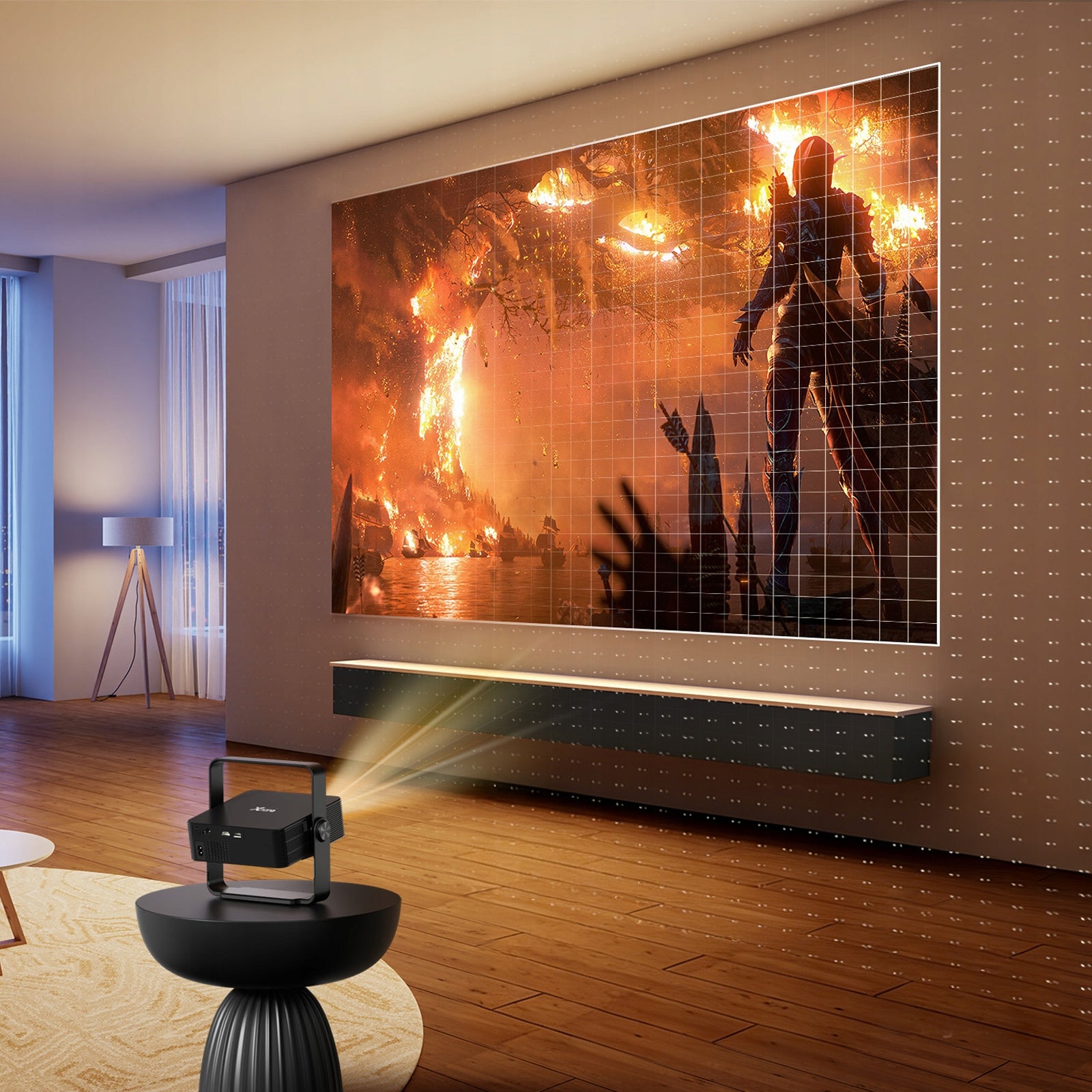PROJECTOR ANDROID SMART TV WIFI FULL HD 4K 1080P LED BLUETOOTH AUTO FOCUS Model HM102-T950S-Black