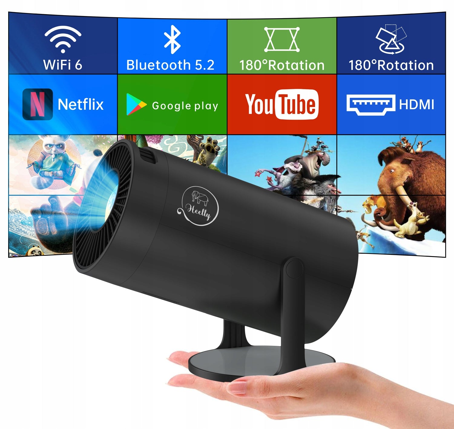 PROJECTOR ANDROID TV WIFI MINI 4K PORTABLE SMART BLACK ROTATING Packaging status original