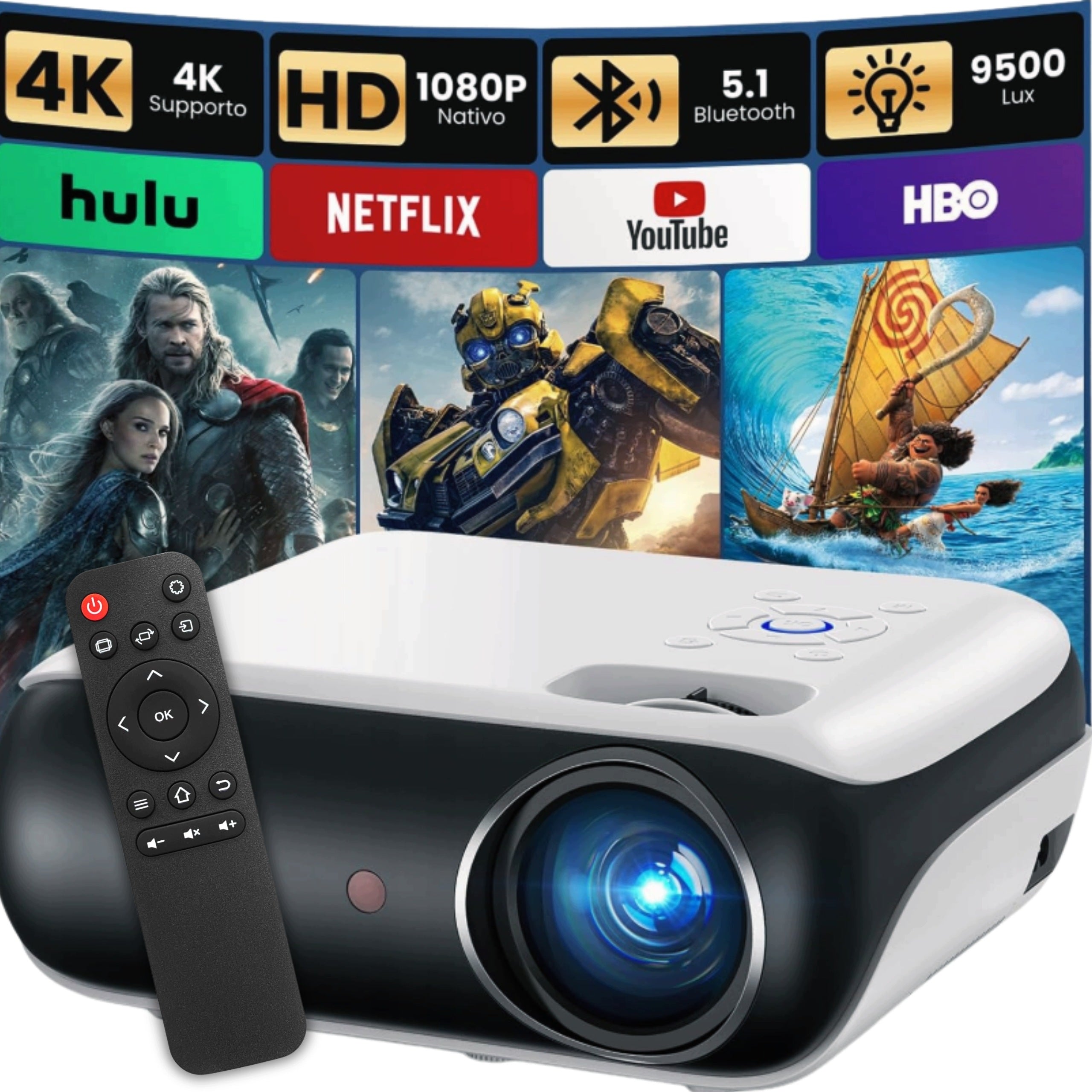 PROJECTOR HAPPRUN 200" 4K FHD LED Bluetooth Remote Control HDMI USB FullHD