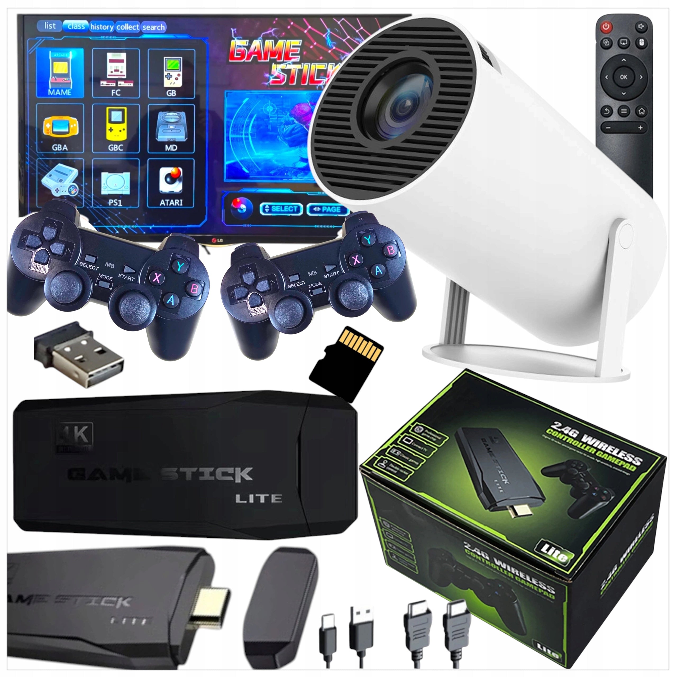 PROJECTOR LED CONSOLE GAME STICK PRO ANDROID 2 PADS GAME REMOTE CONTROL WIFI USB