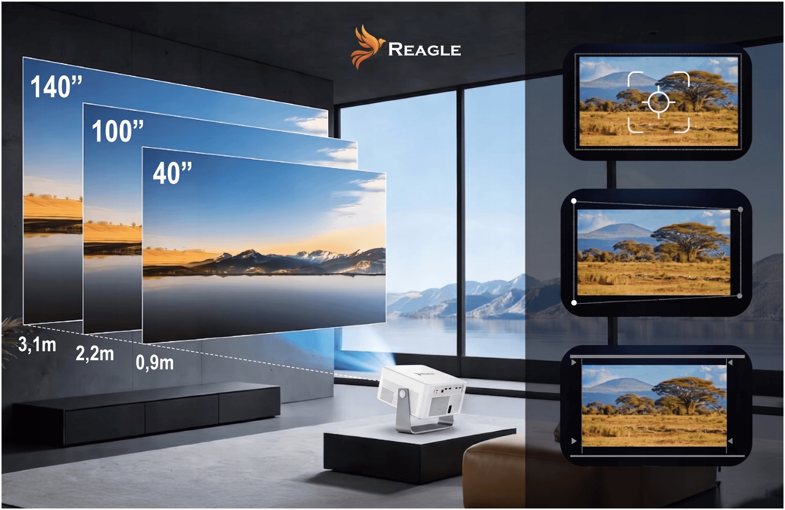 PROJECTOR LED PROJECTOR 1100 ANSI 4K 140" ANDROID 14 SMART TV WIFI 6 Manufacturer code R-MOVIELUM-P60