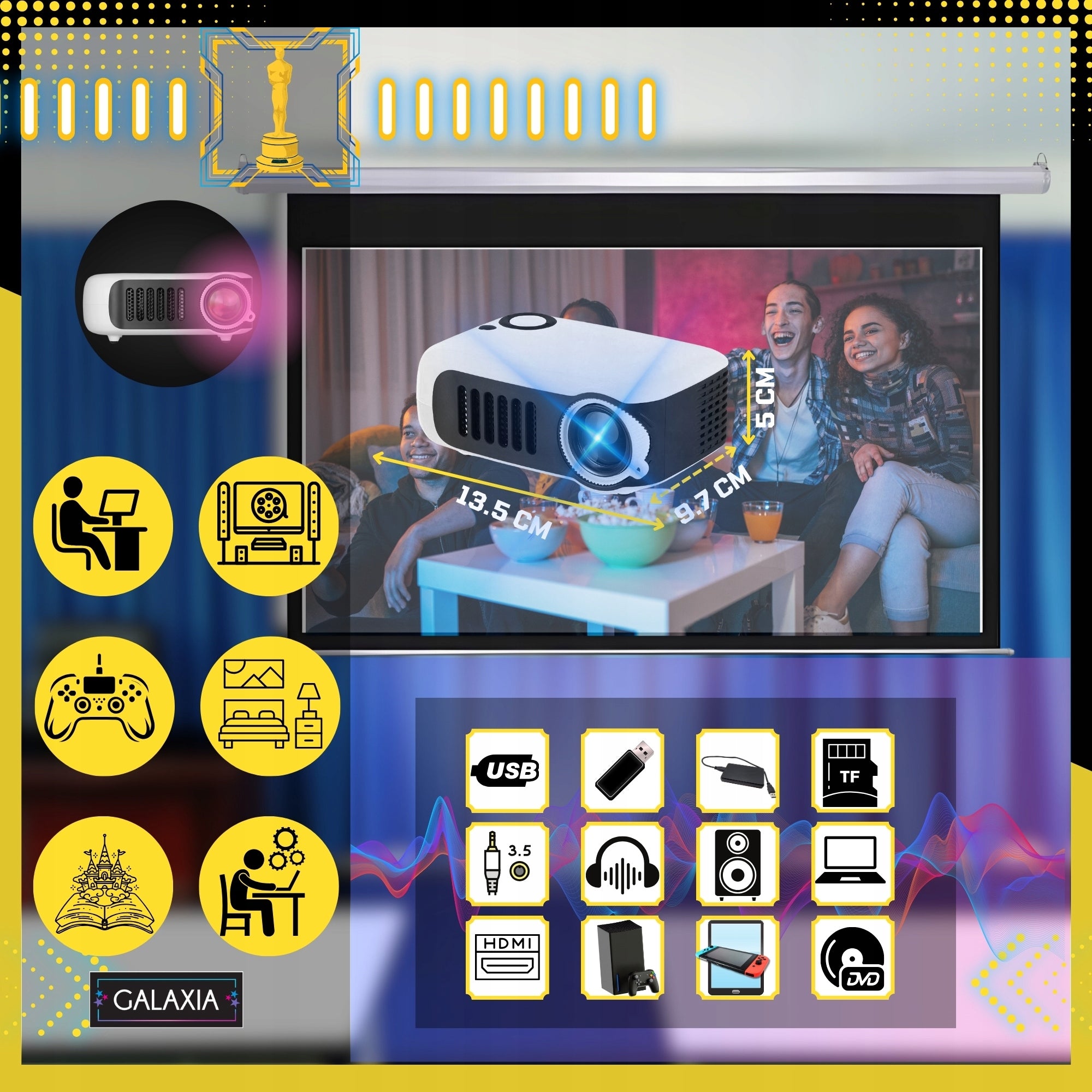 PROJECTOR MINI PORTABLE Multimedia Wall Mounted For Computer 1080P EAN (GTIN) 5906630703463