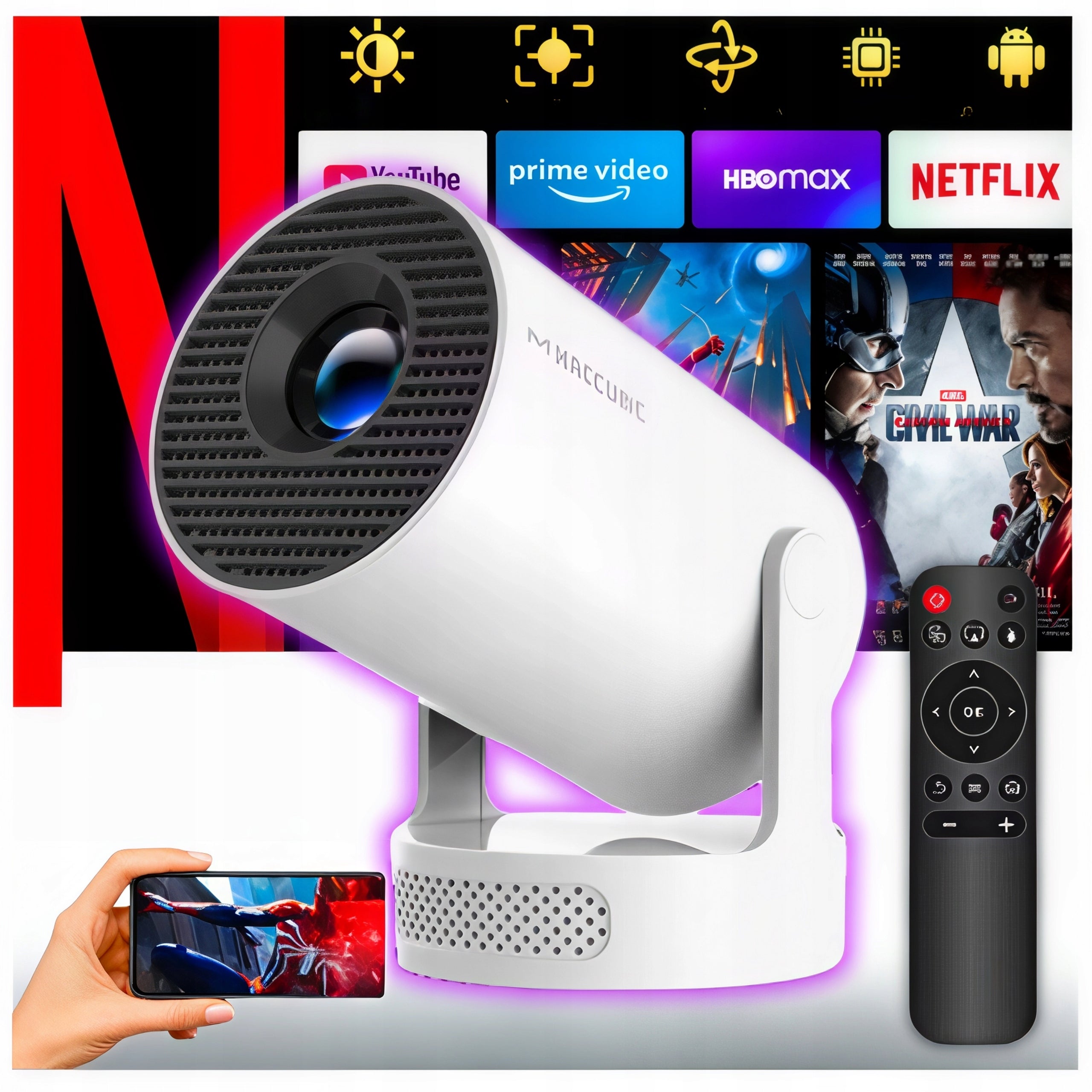 PROJECTOR PORTABLE WiFi LED HY300 PRO+PLUS ANDROID ROTATING+E-book