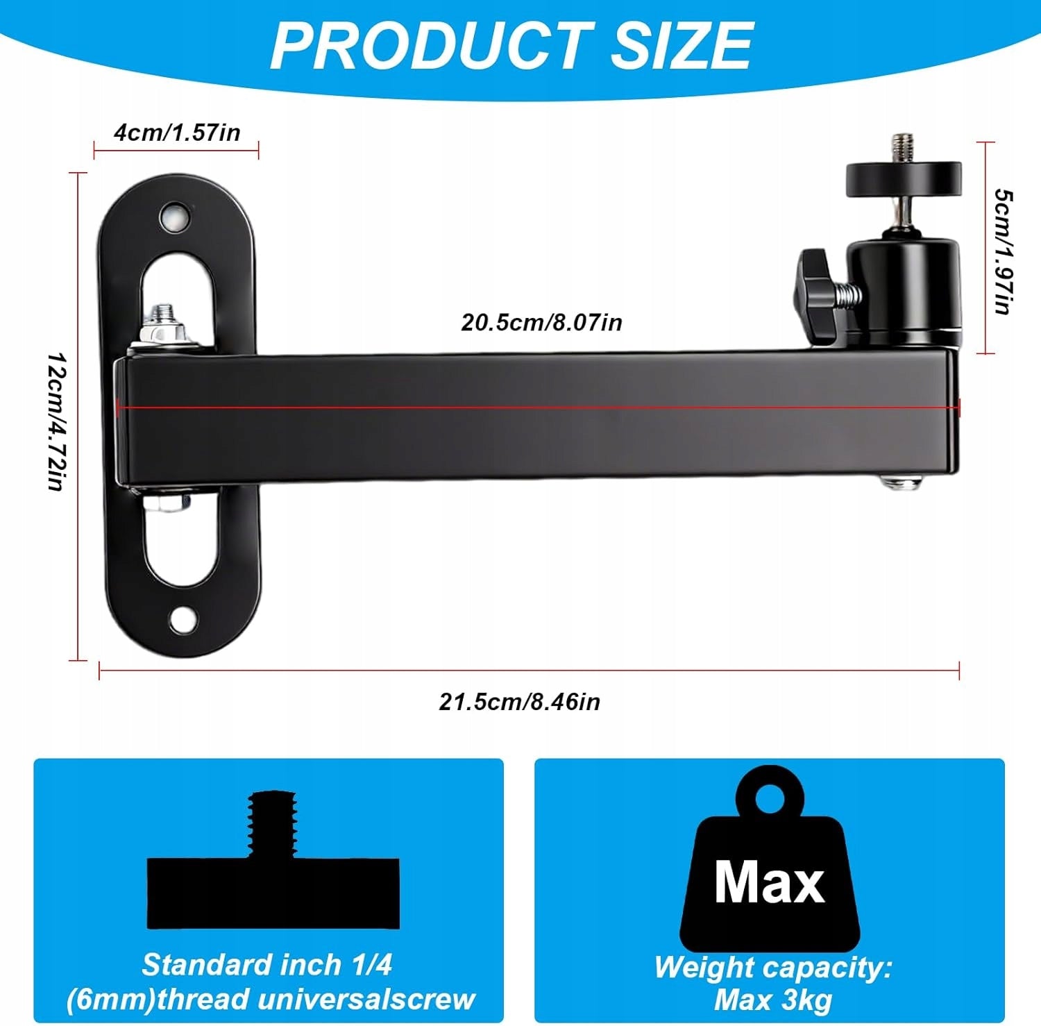 PROJECTOR WALL MOUNT 360° METAL UP TO 1,5 KG ADJUSTABLE Manufacturer code UCHWYT PROJEKTORA ŚCIENNY METALOWY 360 S