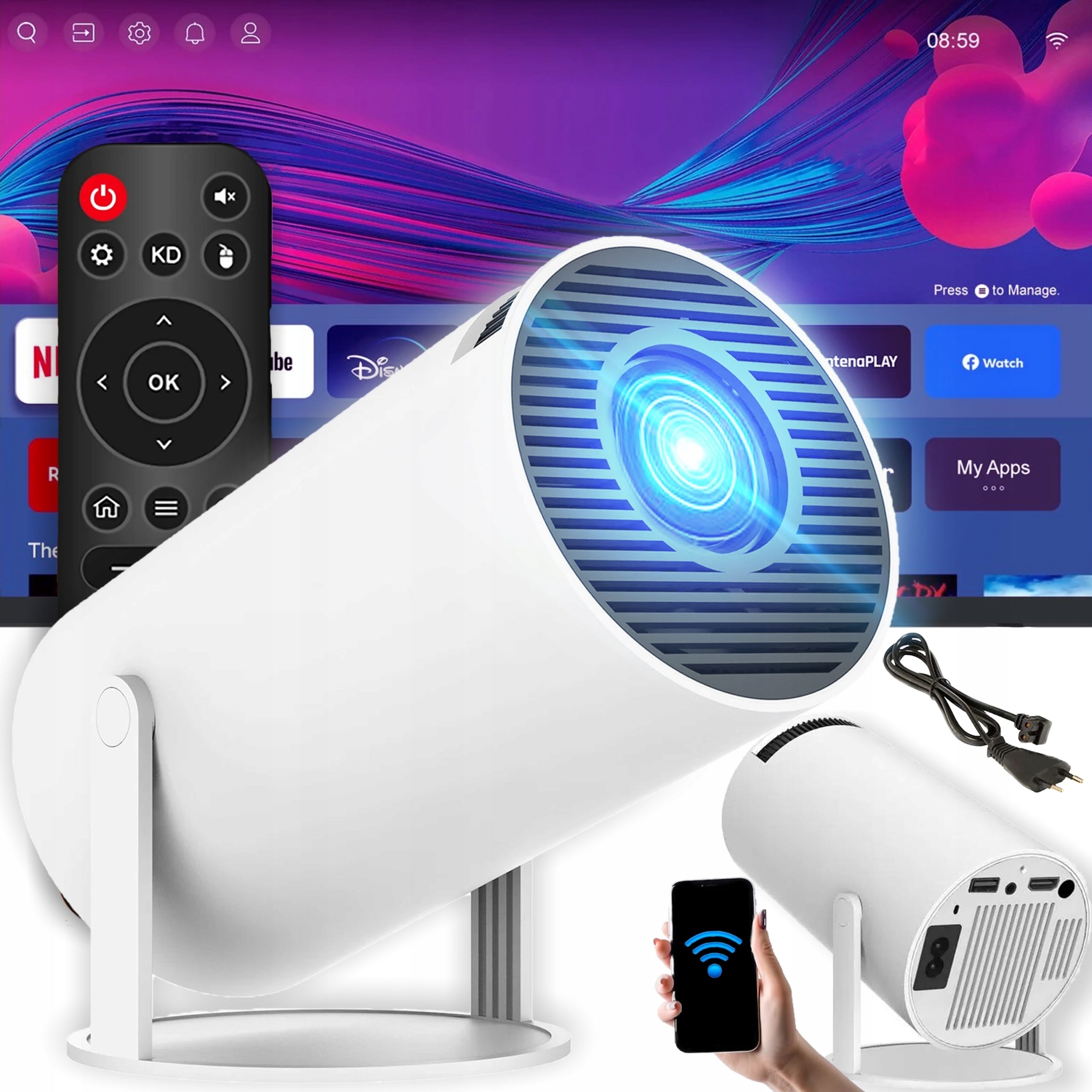 PROJECTOR WIFI ANDROID PORTABLE ROTATING SMART 4K SPEAKER BT 5.0