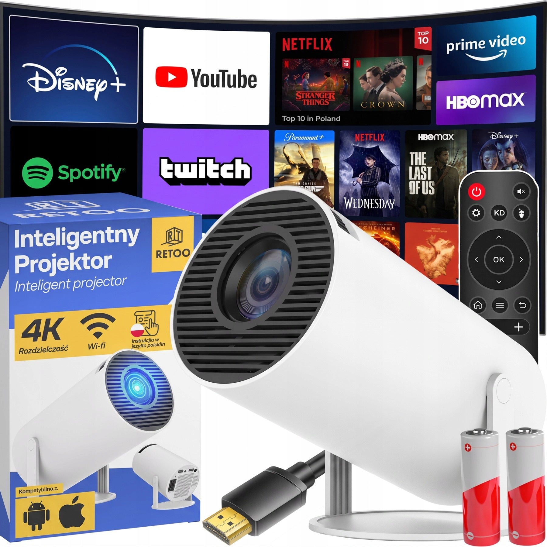PROJECTOR WIFI ANDROID PORTABLE ROTATING SMART 4K SPEAKER BT 5.0