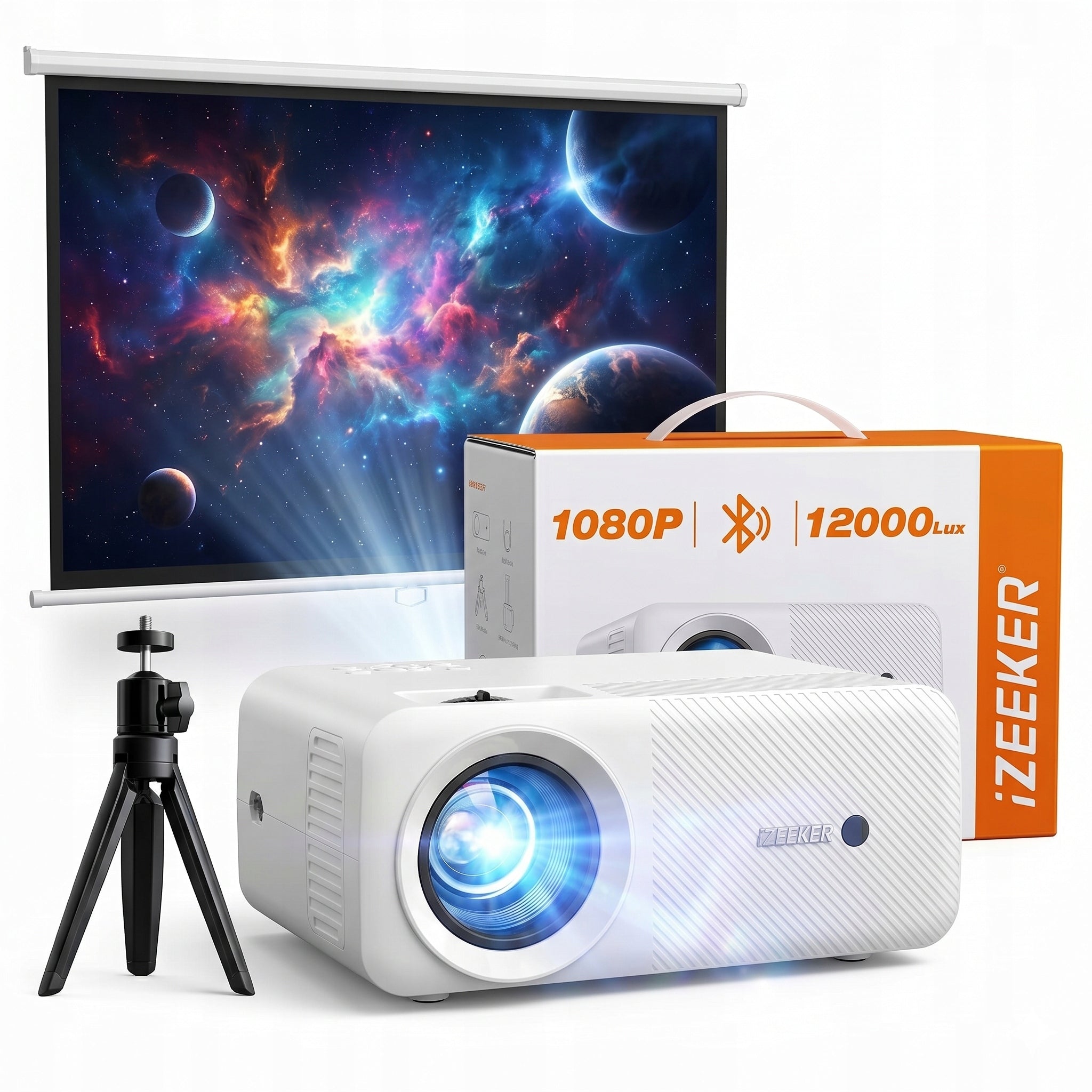 PROJEKTOR DOMOWY iZEEKER 1080P BLUETOOTH 5.2 12000lm + STATYW KINO DOMOWE