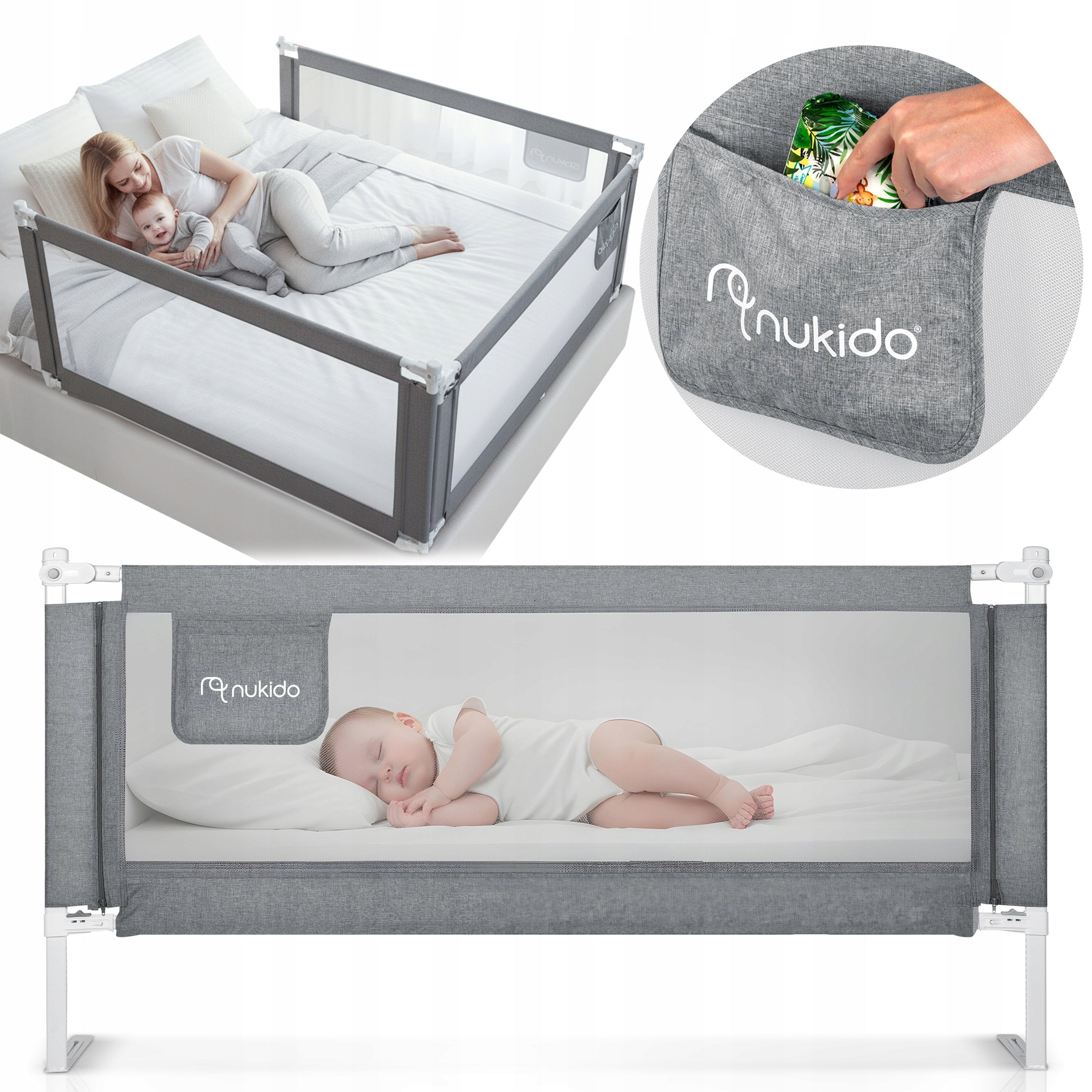 PROTECTIVE BARRIER FOR BED SECURING GATE LOCK 200CM NUKIDO