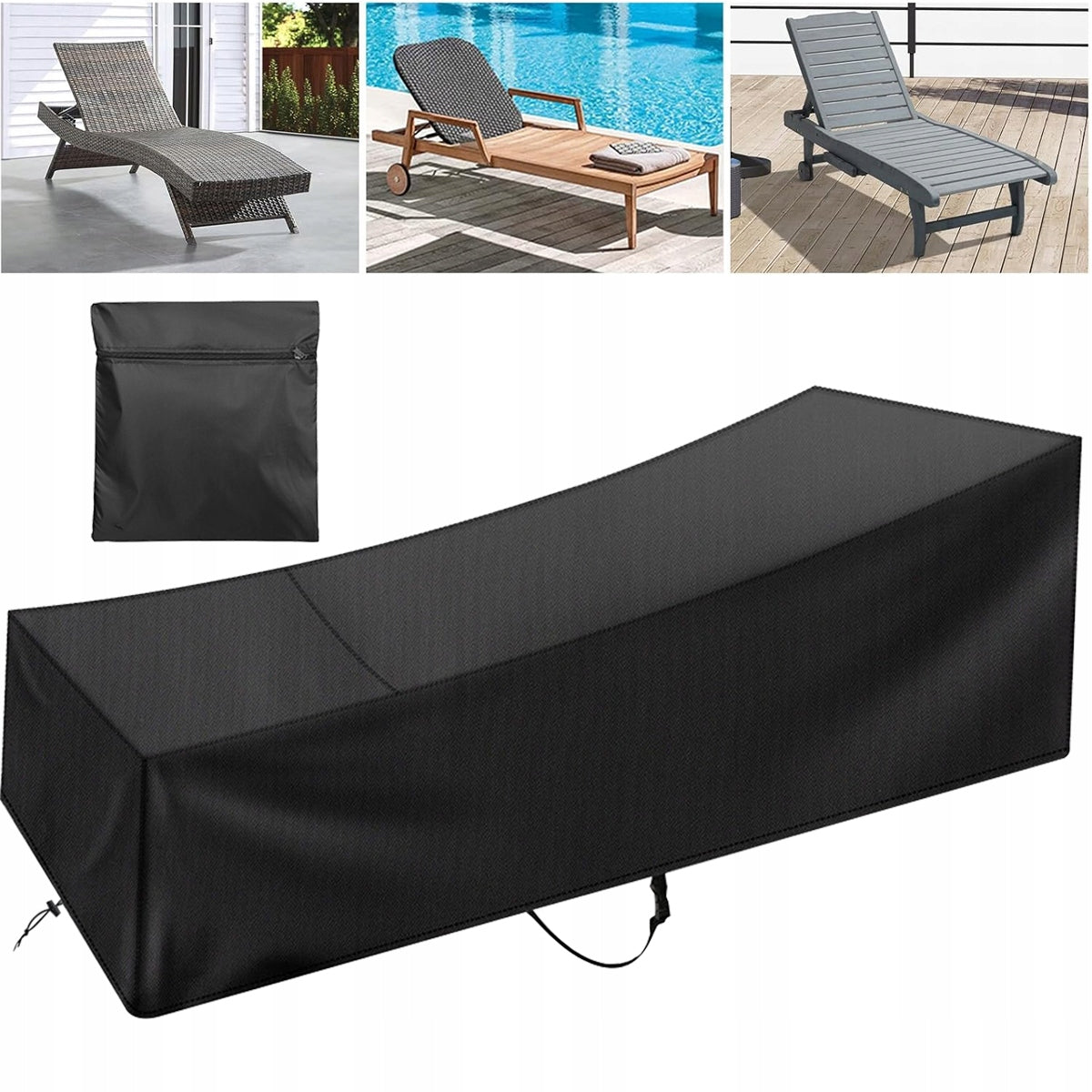 PROTECTIVE COVER FOR GARDEN SUN LOUNGER WATERPROOF SOLID BLACK 210x75CM