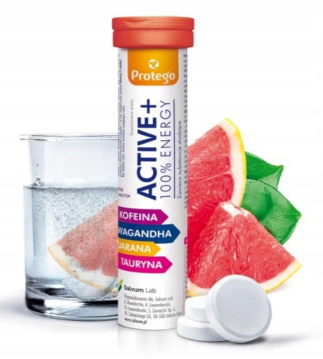 PROTEGO ACTIVE +100%ENERGY TASTE GREIPFRUTOWY20TABL.MUS ,GUARANA,ASHWAGANDHA