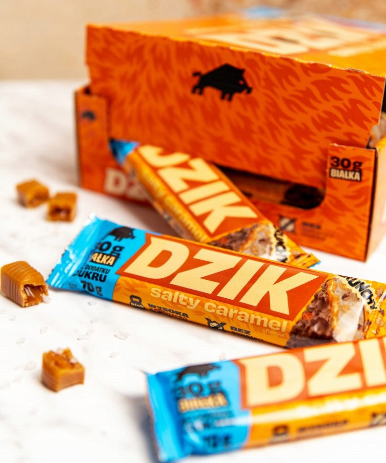 PROTEIN BAR WK DZIK CARAMEL CRUNCHY 70 g – WITHOUT SUGAR – 30 g PROTEIN Expiration date at least 1 year from the date of purchase