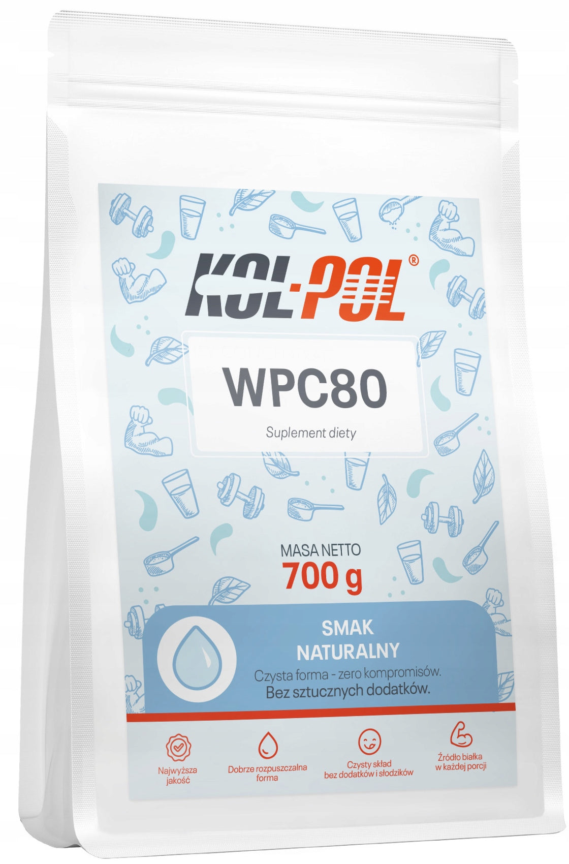 PROTEIN WPC 80 NATURAL 700g Protein supplement 100% concentrate Kol-Pol
