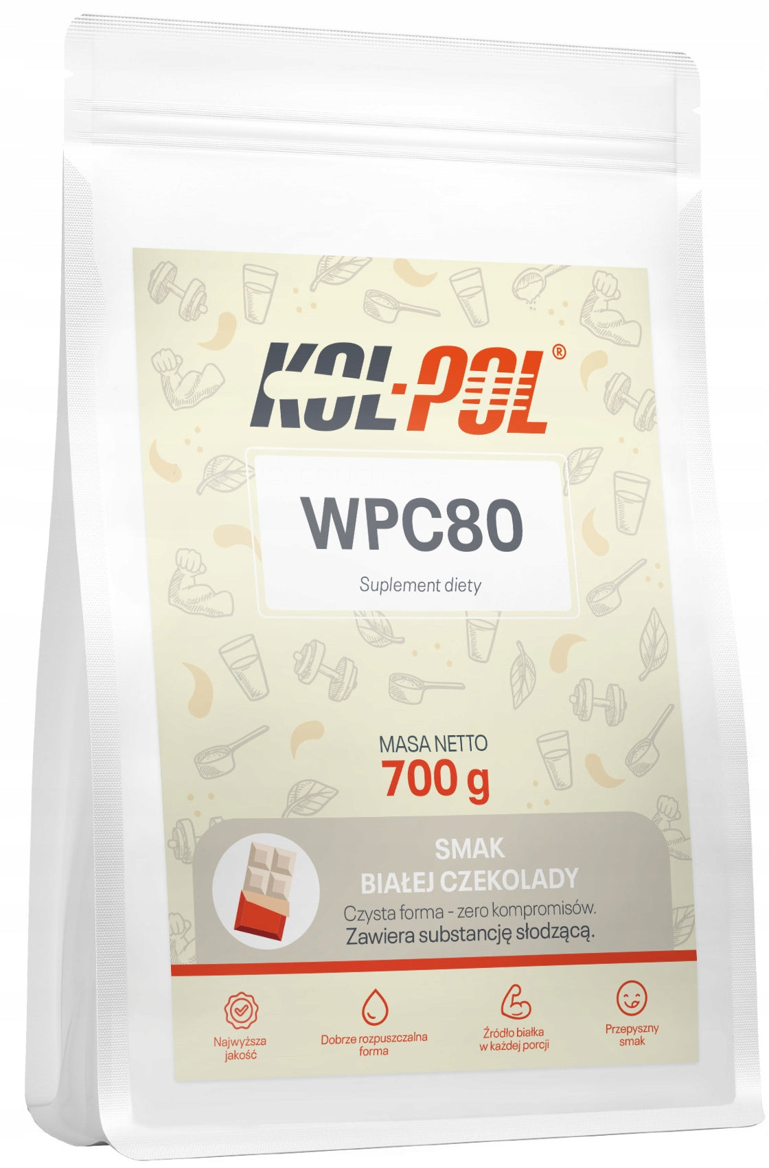 PROTEIN WPC 80 WHITE CHOCOLATE 700g Protein supplement quality Kol-Pol