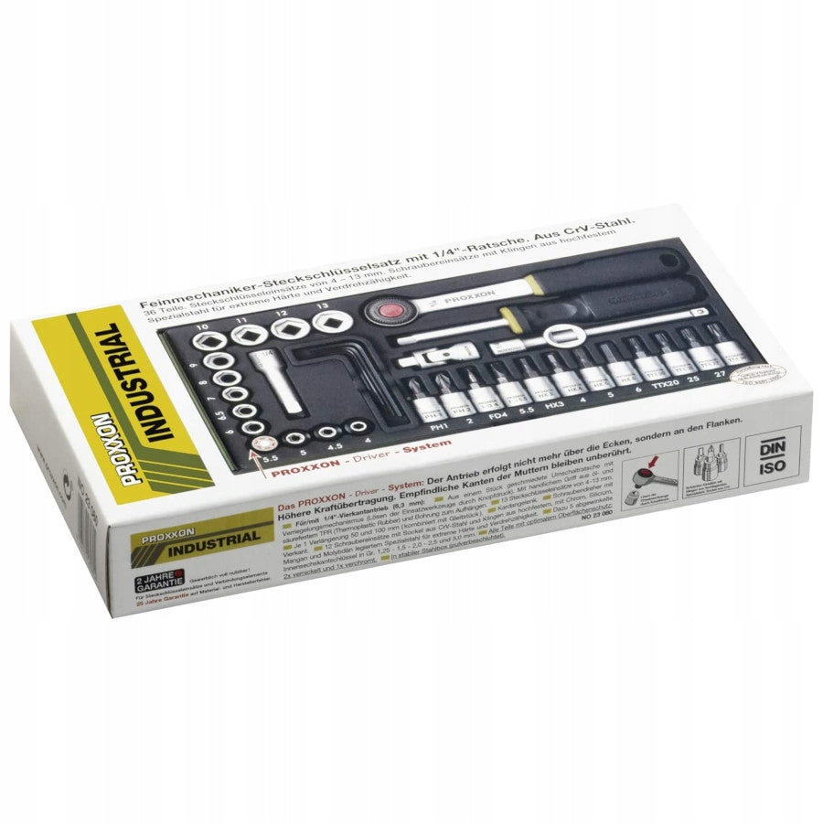PROXXON Socket wrench set for 1/4'' 36el. mechanics in box Product weight with unit packaging 1.4 kg