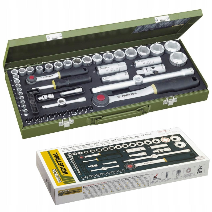 PROXXON Socket wrench set with 1/2 and 1/4 inch ratchets 56el. 23040