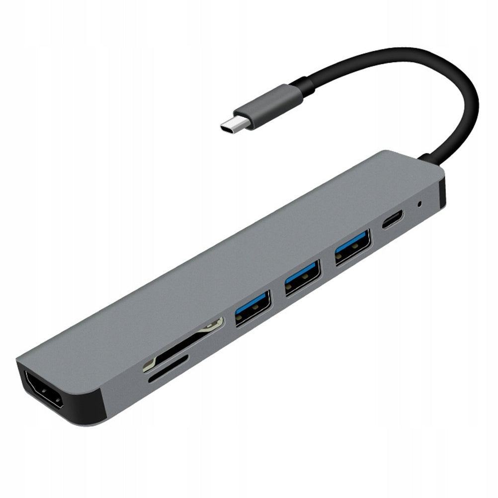 PRZENOŚNY 7-PORTOWY HUB USB ALUMINIOWY TYPE-C DO LAPTOPA
