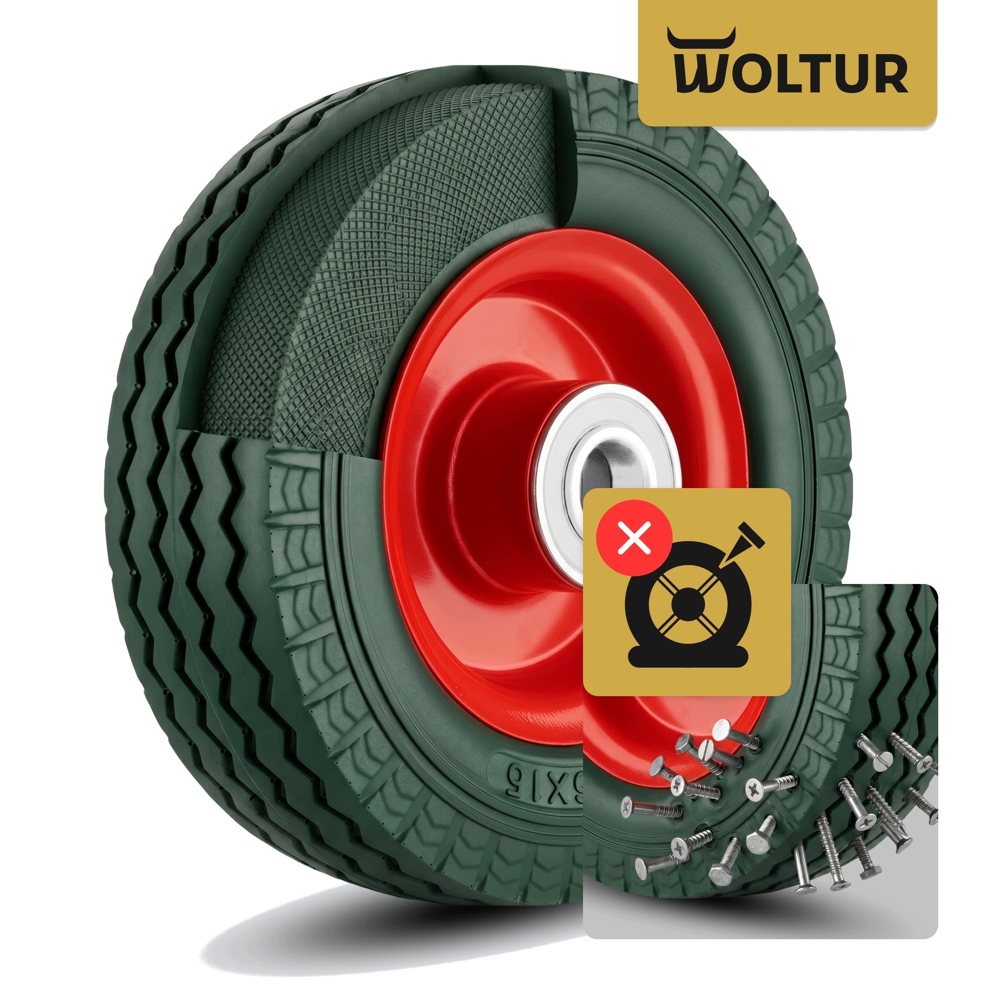 PU WHEEL 6x1,5 FOR GRILL TROLLEY MOWER DIAMETER 150 FI 16 FULL IMPENETRABLE Brand Woltur
