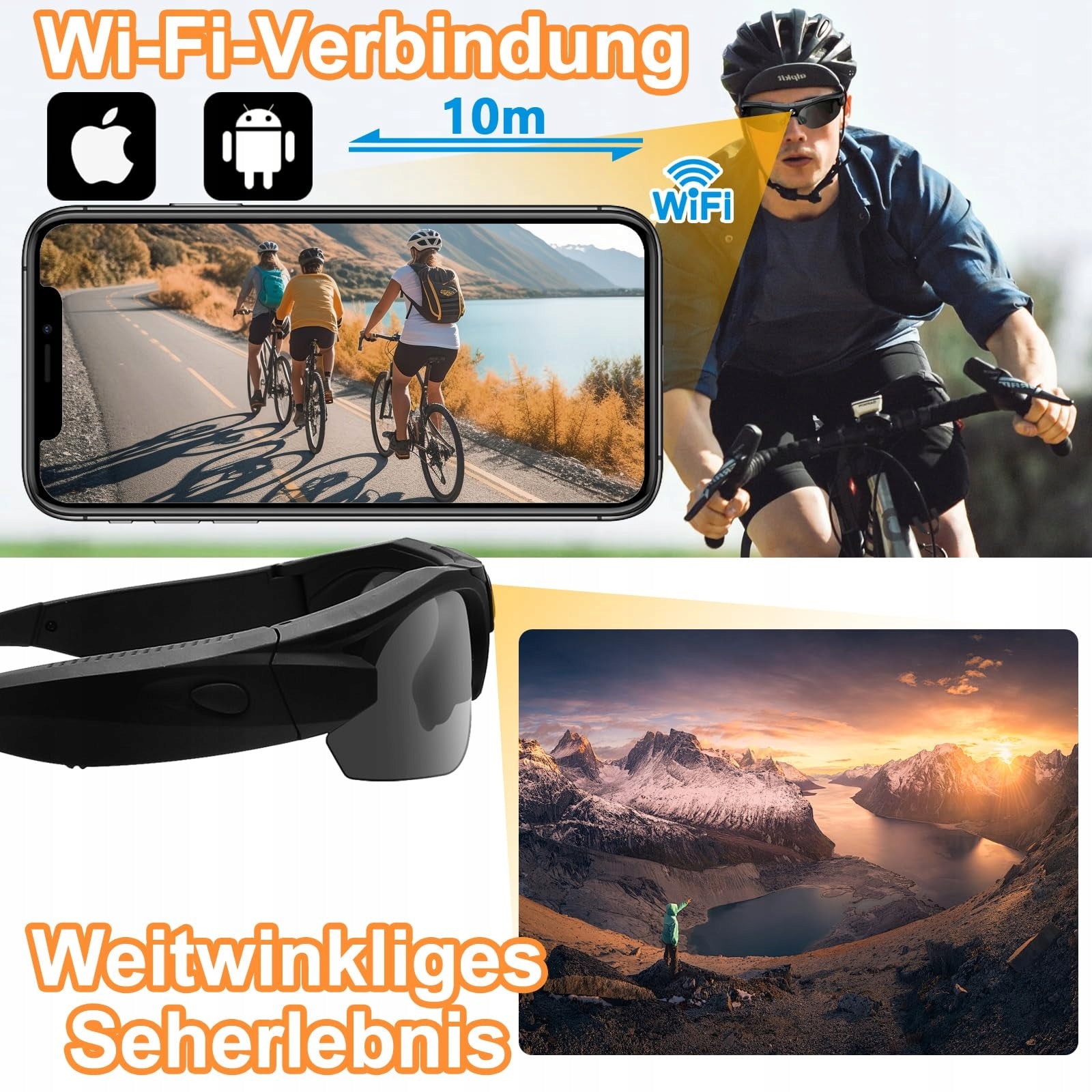 PUDET LUO Camera Glasses WiFi 4K 120° Lens Sports Camera Action Model Action-Cam-WiFi L35