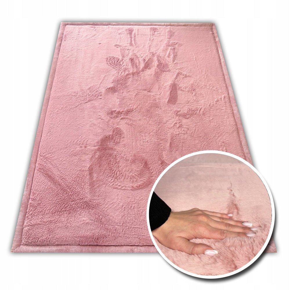 PUFFY SOFT PINK CARPET RABBIT 120X160 - THICK, PERFECT FOR ANY INTERIOR