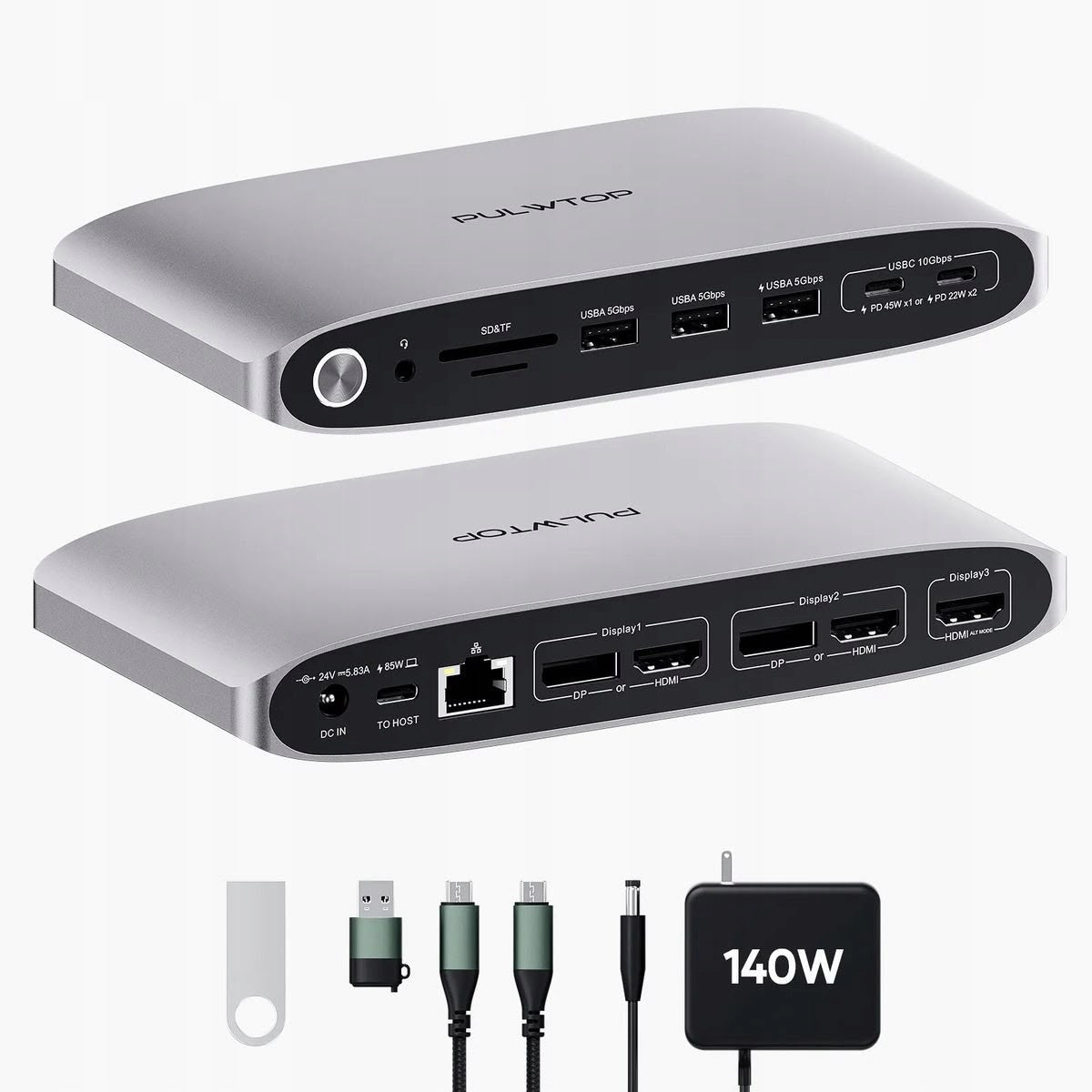 PULWTOP DisplayLink Docking Station Triple Monitor with 140W Power Supply