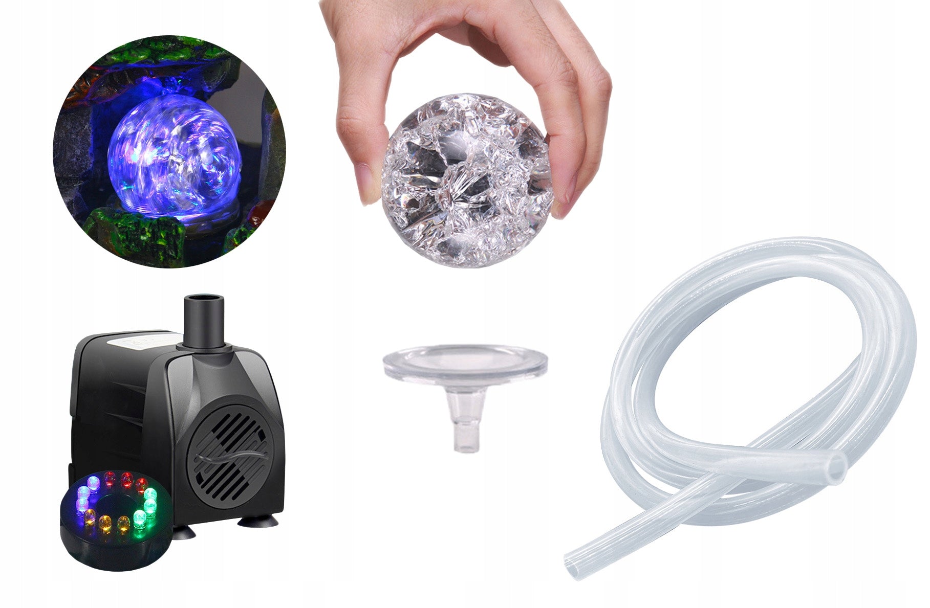 PUMP H=150cm LED FOUNTAIN GLASS BALL HOSE