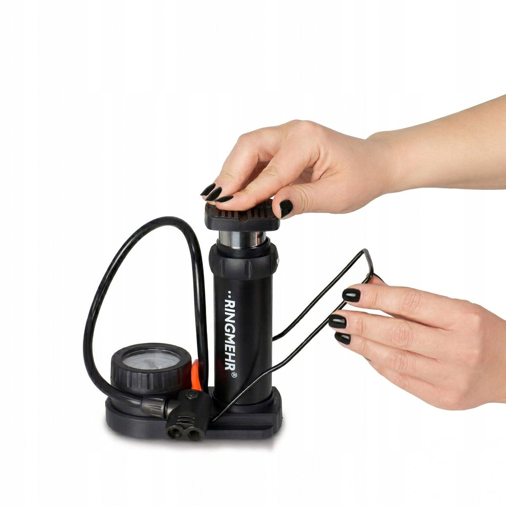 PUMP WITH FOOT BIKE PRESSURE GAUGE WITH HOSE AV DV SV CAR BALLS Brand Ringmehr