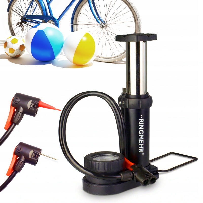 PUMP WITH FOOT BIKE PRESSURE GAUGE WITH HOSE AV DV SV CAR BALLS Dominant material synthetic material
