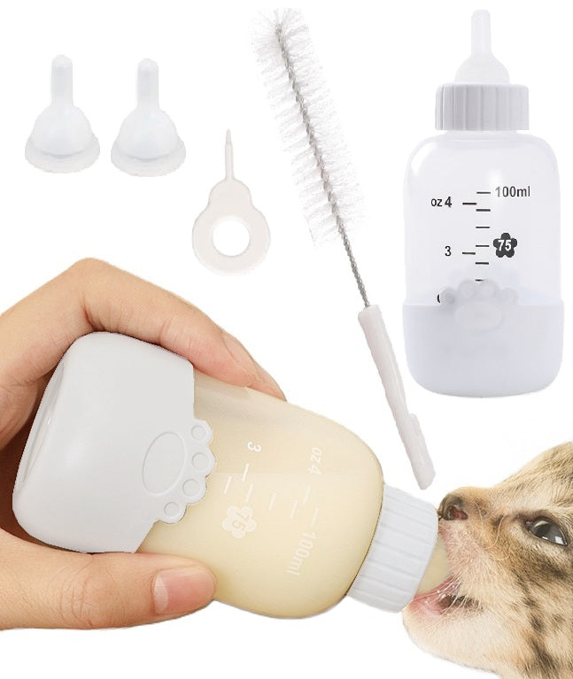 PUPPY KITTEN FEEDING BOTTLE SET WITH PACIFIERS BRUSH UNCLOGGER