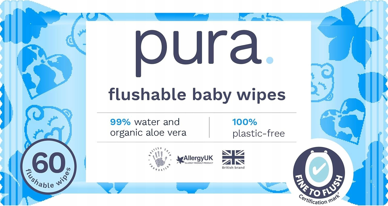 PURA FLUSHABLE BABY WIPES WET WIPES FOR KIDS 60PCS 99% WATER