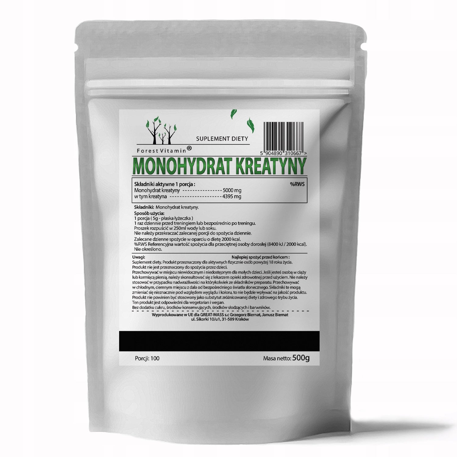 PURE CREATINE 500g CREATINE MONOHYDRATE STRENGTH MASS 200 MESH Expiration date not specified