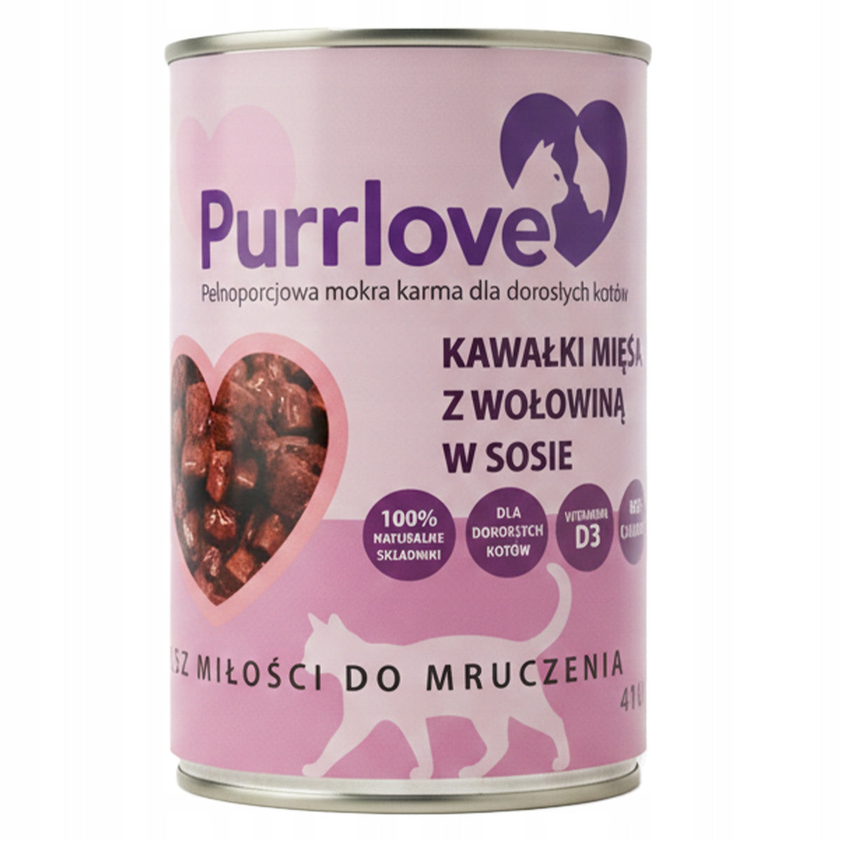 PURRLOVE Wet Cat Food Beef Can 415g Meat Pieces