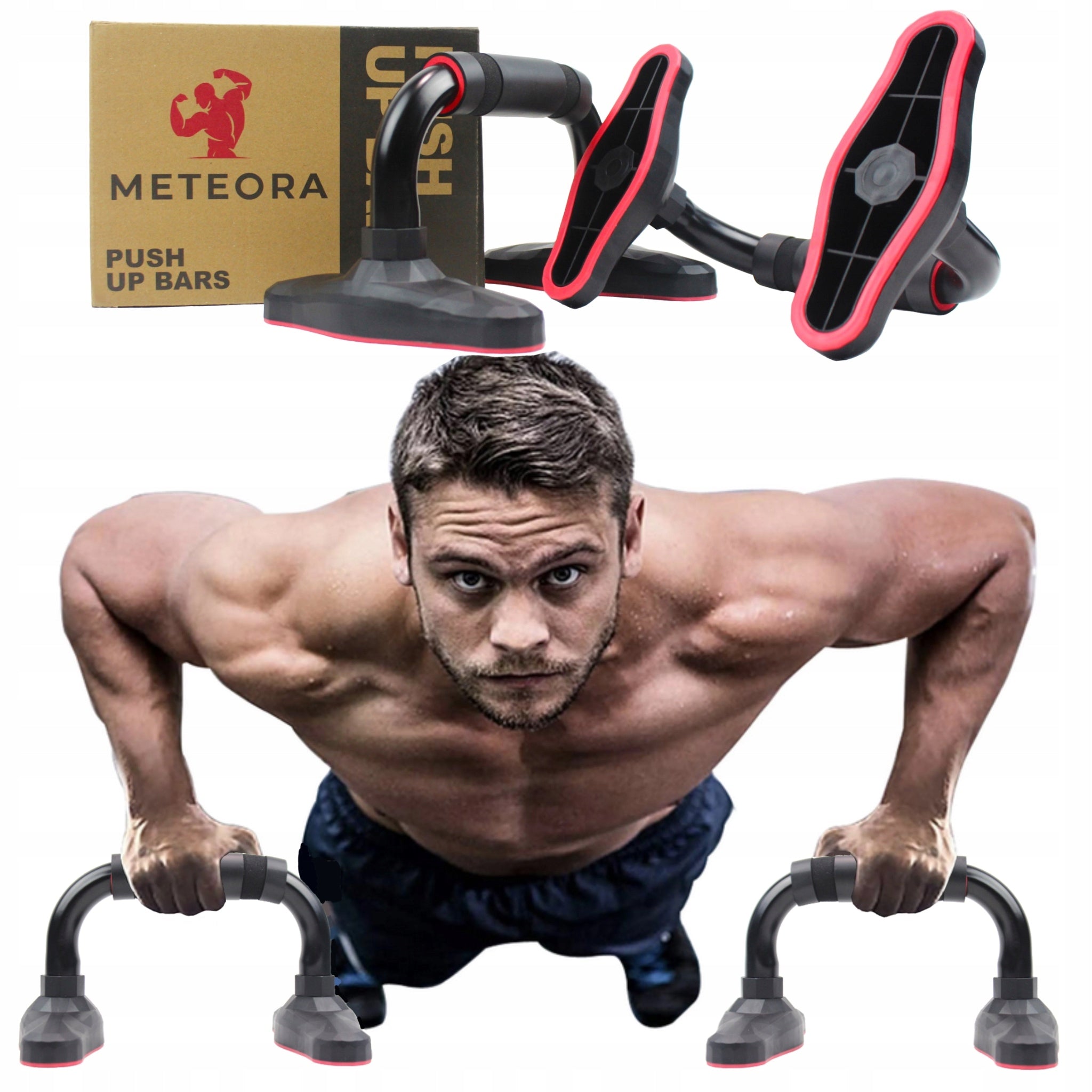 PUSH-UP HANDLES EXERCISE SUPPORTS STEEL SOLID 200KG METEORA
