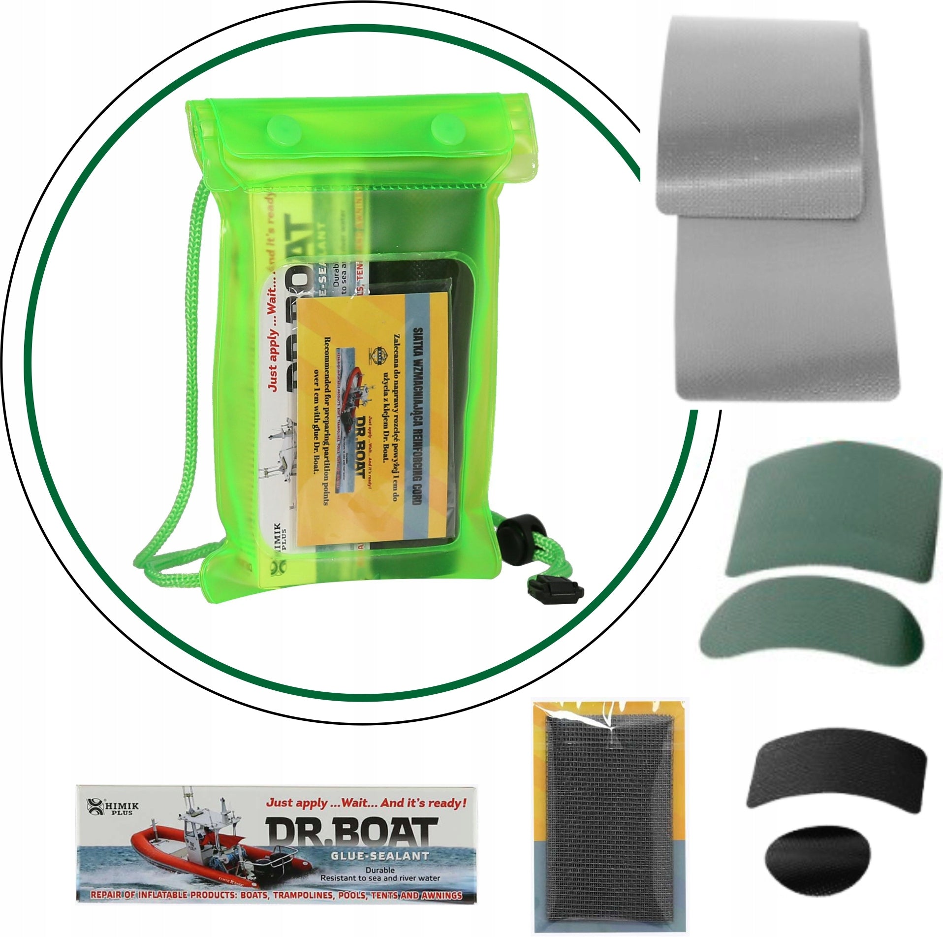 PVC Adhesive Repair Kit Liquid Years +6 Patches+SUP PONTOON Board Mesh