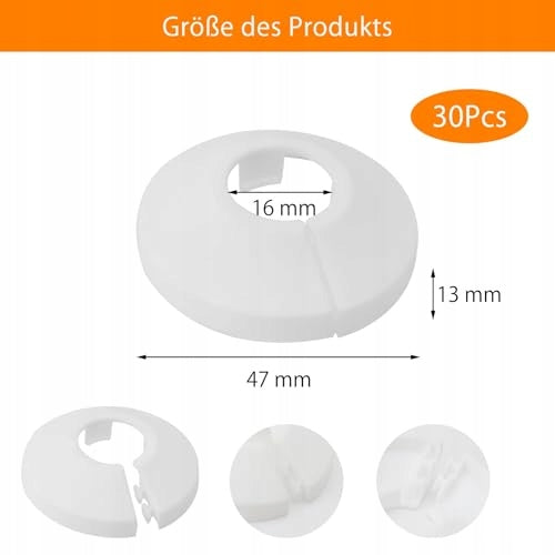 PVC HEATING PIPE ROSETTE WHITE PIPE COVER 30PCS DIAMETER 47MM steel Manufacturer code Bez marki