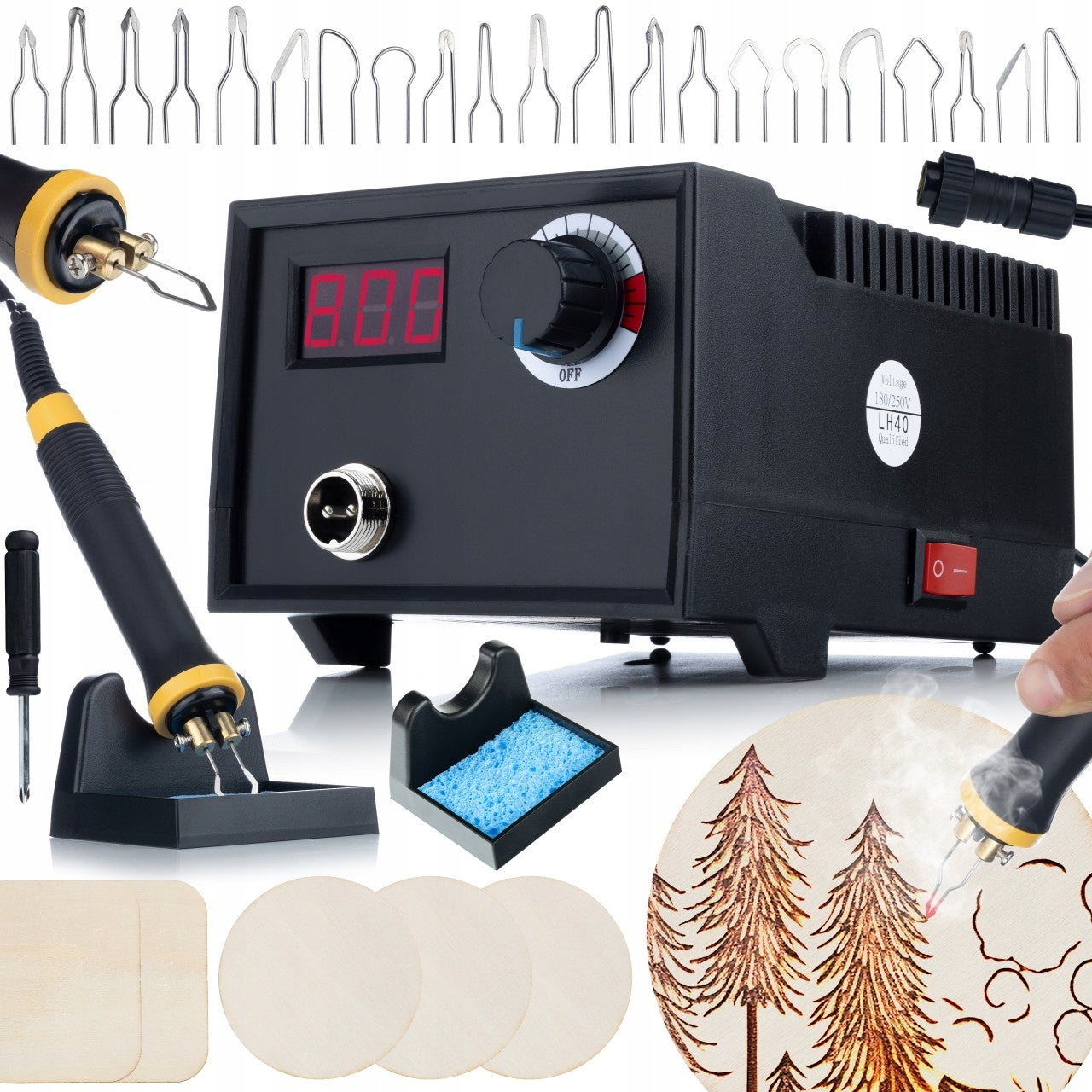 PYROGRAPH SET WOOD BURNING MACHINE LEATHER ROSFIX 60W + TIPS