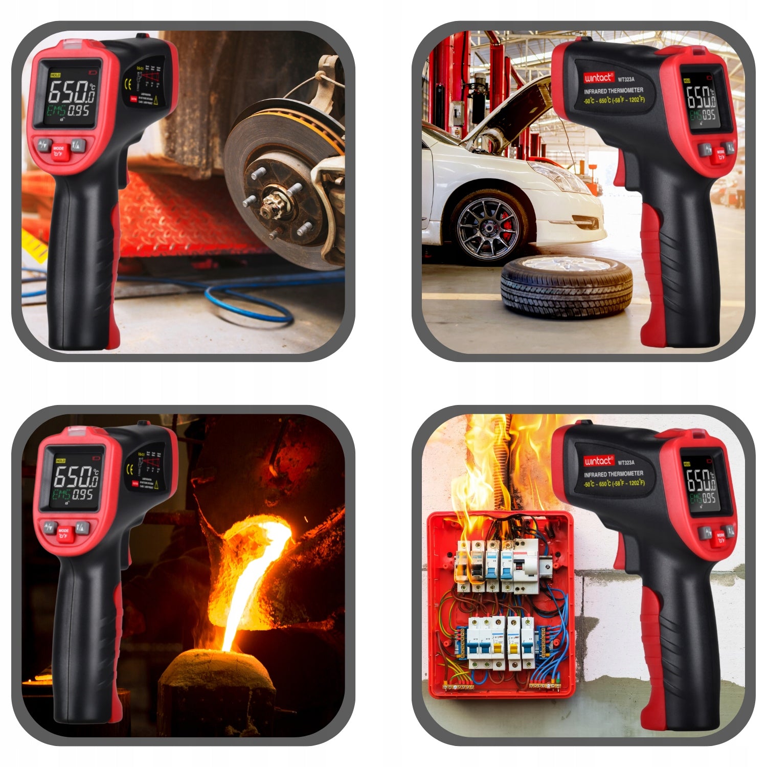 PYROMETER LASER INFRARED THERMOMETER NON-CONTACT EMISSIVITY -50+650°C Manufacturer code WT323A