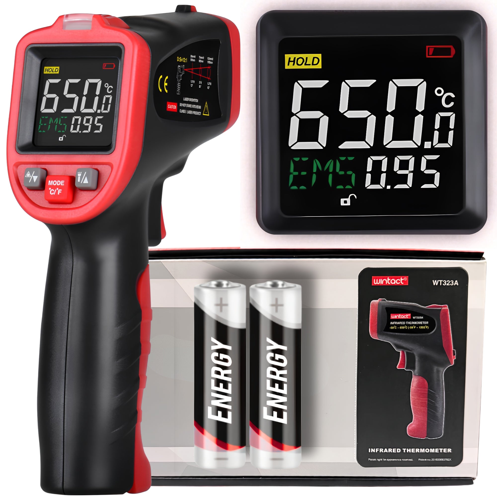 PYROMETER LASER INFRARED THERMOMETER NON-CONTACT EMISSIVITY -50+650°C