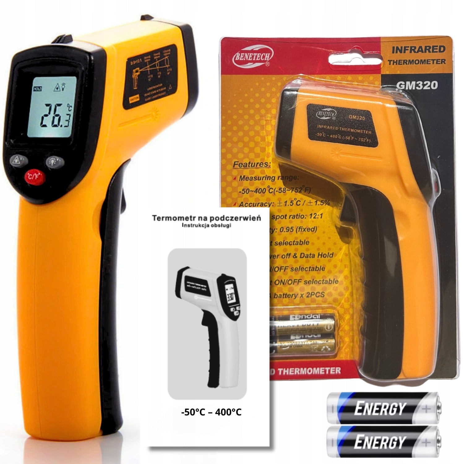 PYROMETER NON-CONTACT LASER THERMOMETER TEMPERATURE METER -50 +400°C