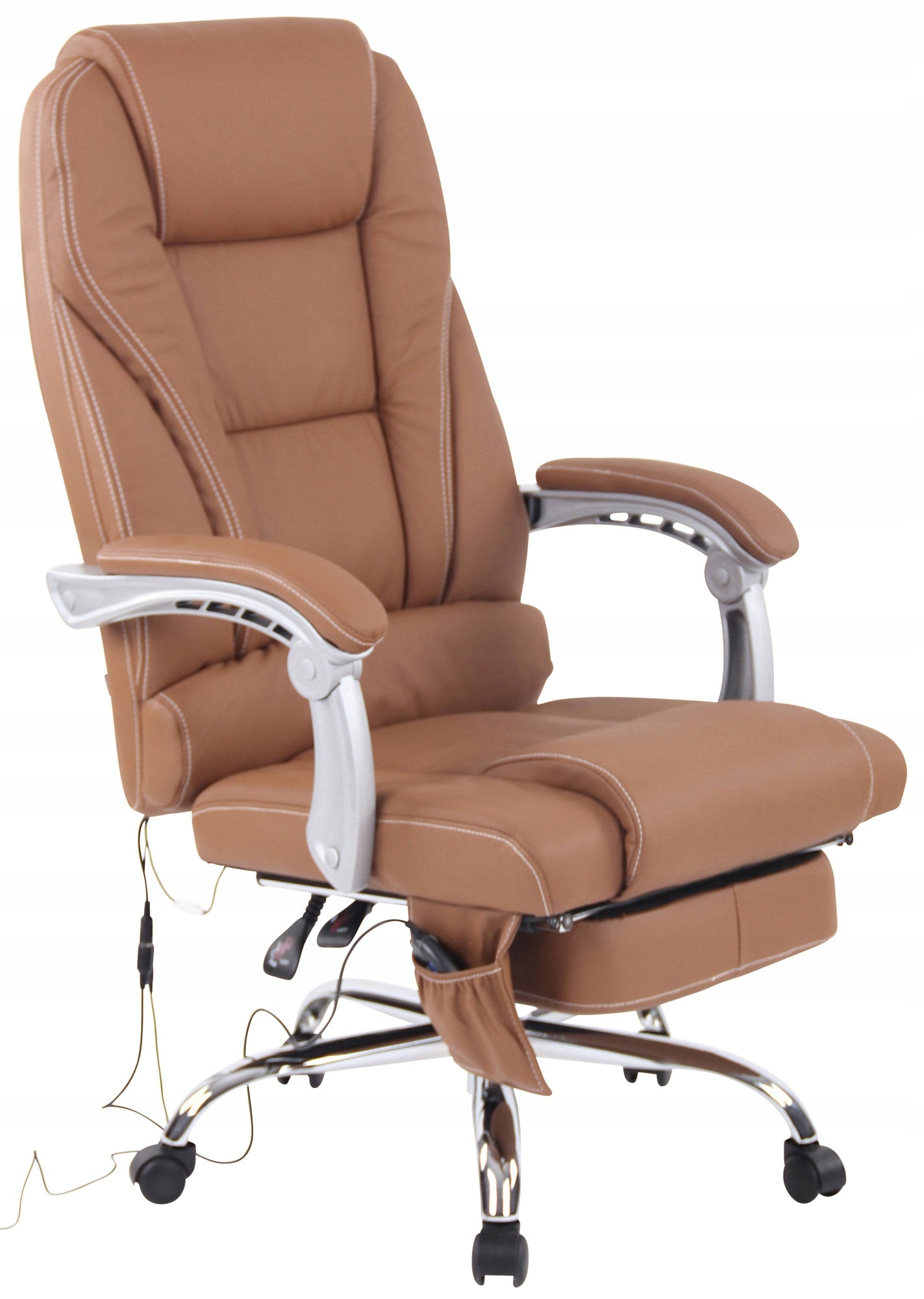 Pacific Genuine Leather Office Chair with Massage Function, Light Brown