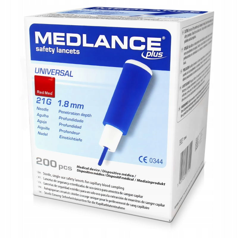 Package of 2 op. / 400 pcs. | Medlance Plus hematological lancing device 1,8 mm 21G Kind injectors