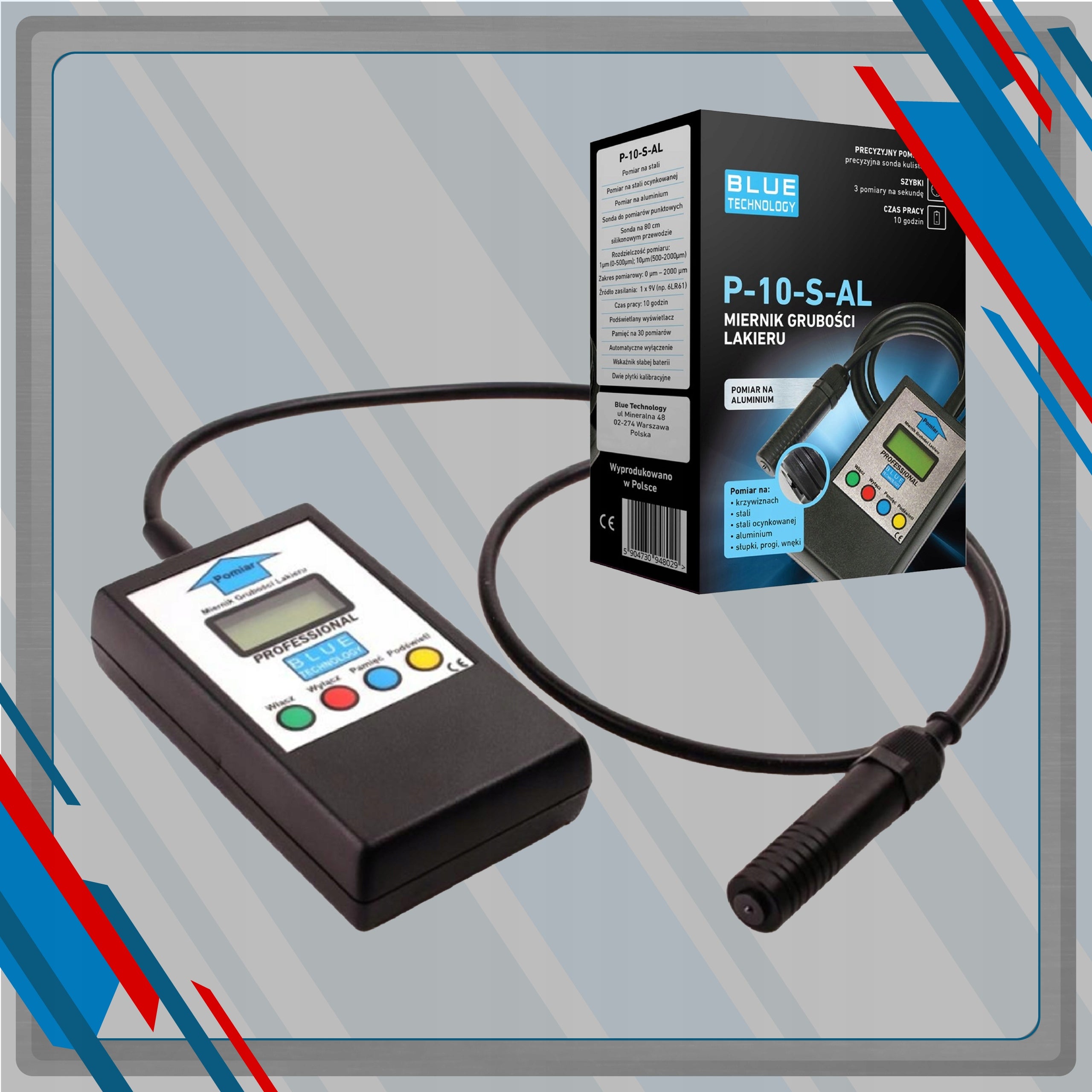 Paint thickness gauge spherical probe steel galvanized aluminum battery Polish Manufacturer code P-10-S-AL