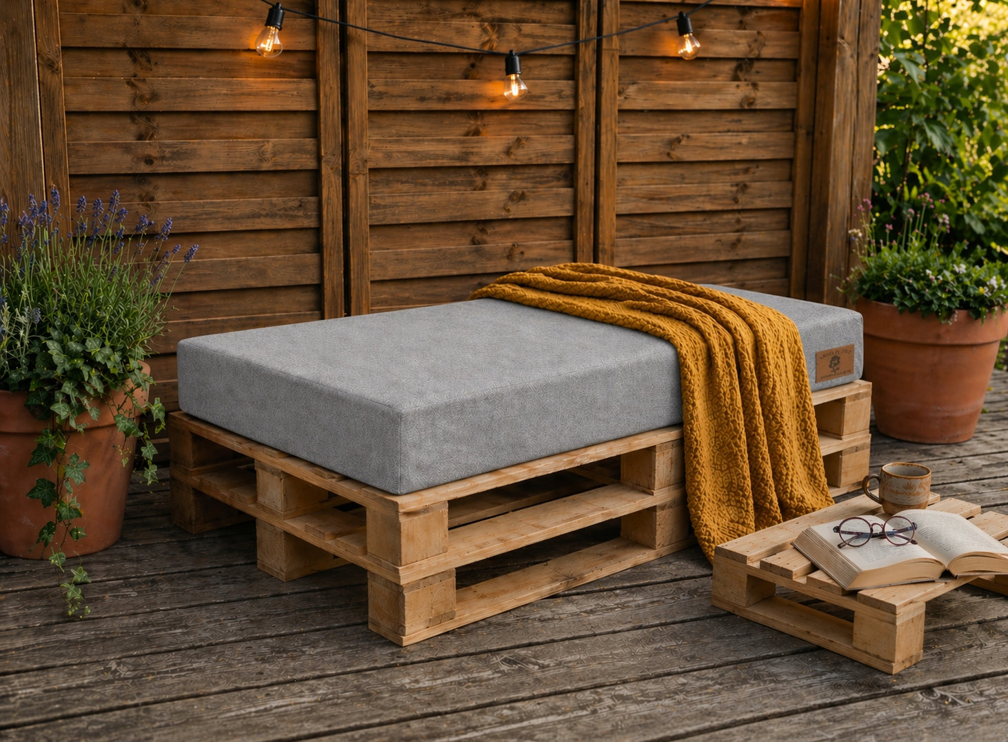 Palette cushion 120x80x15 cm – Premium Seat with Cover GREY Manufacturer code POD120x80-SZARY-LEN-SIEDZISKO
