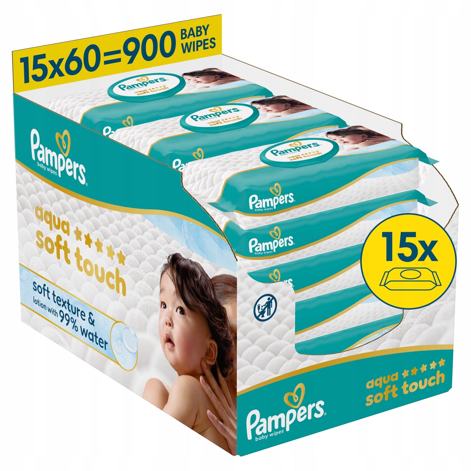 Pampers Aqua Soft Touch Baby Wipes 15 Pack x60 =900pcs