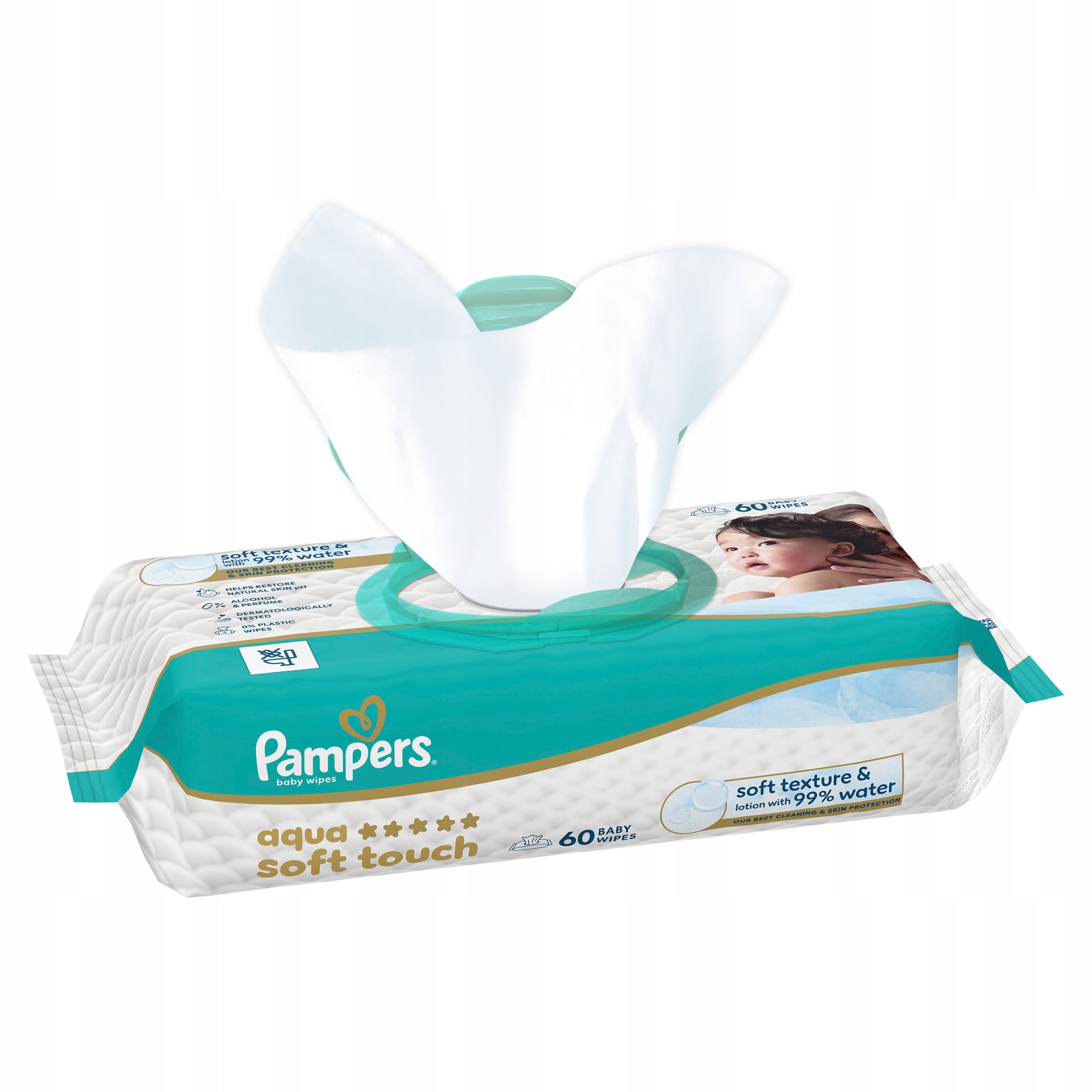Pampers Aqua Soft Touch Baby Wipes Pack of 60 Brand Pampers