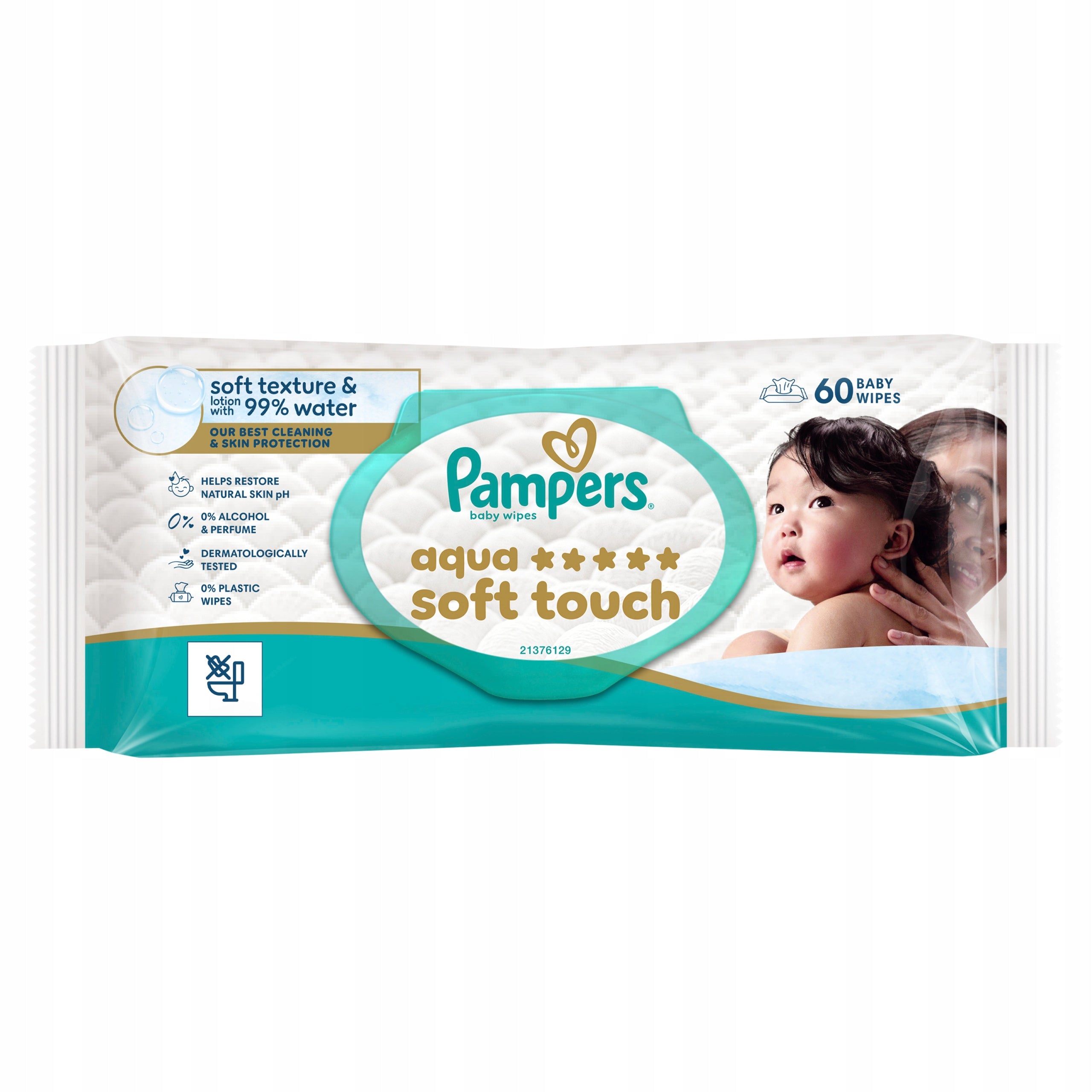Pampers Aqua Soft Touch Baby Wipes Pack of 60 Packaging status original